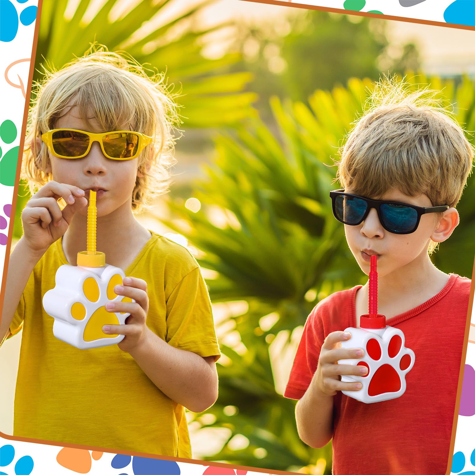 24 Pack 10 oz Dog Paw Print Plastic Cups with Lids & Straws - Cute Puppy Themed Birthday Party Supplies for Kids, Bulk Puppy Party Favors & Decorations - Perfect for Dog Birthday Parties, Puppy Showers & Pet Lover Events