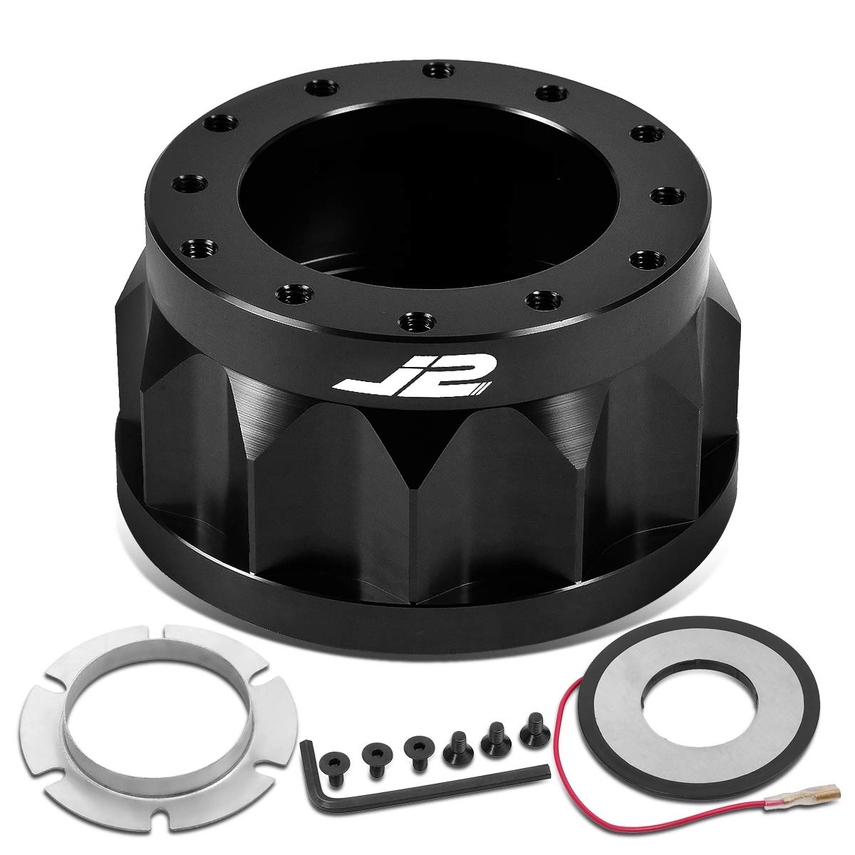 J2 Engineering J2-HUB-OR18-BK 2 Inch 6-Bolt Aluminum Steering Wheel Hub Adapter Black - Compatible with Hyundai Accent, Tiburon, Genesis & Mazda Miata - Perfect for Racing, Drifting & Custom Car Builds