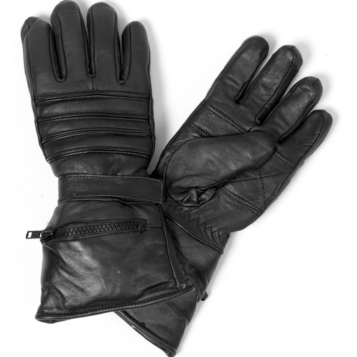 Hot Leather Gauntlet Gloves with Quilted Lining for Motorcycle Riding & Winter Protection - Premium Biker Gloves for Men & Women