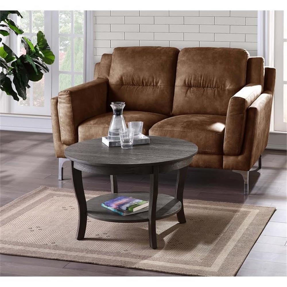 Pemberly Row Round Coffee Table - Gray Wood Finish - Modern Living Room Furniture for Small Spaces & Home Decor