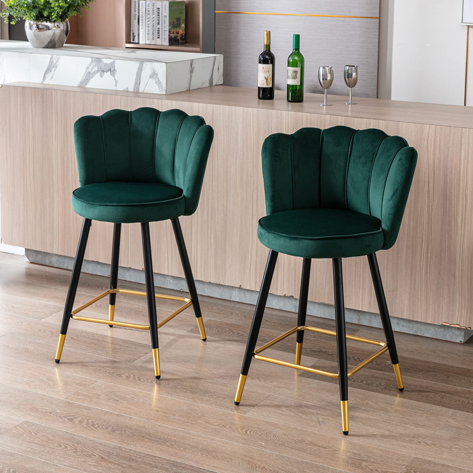 DUOMAY Modern Velvet Bar Stools Set of 2 - 26