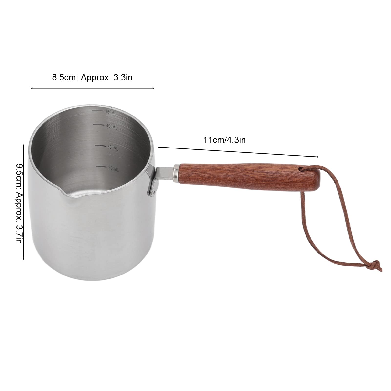 Stainless Steel Butter Warmer 15 oz - Turkish Coffee Pot & Mini Milk/Coffee Warmer with Wooden Handle - Perfect for Melting Chocolate, Heating Maple Syrup, Sauces & More - Ideal for Kitchen, Camping & Coffee Lovers
