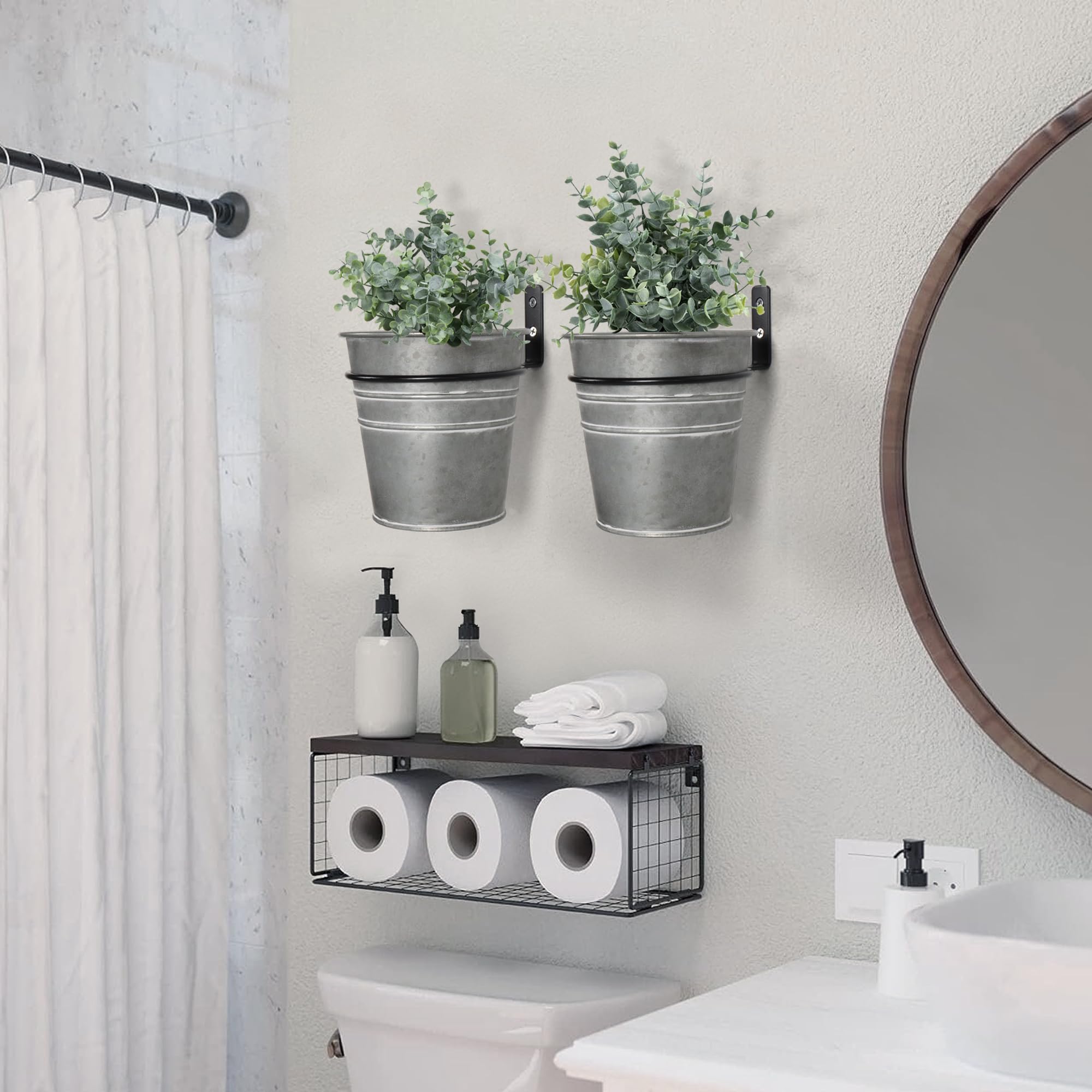 Set of 2 Galvanized Metal Wall Planters - Rustic Farmhouse Hanging Planters for Indoor Plants, Wall Mounted Flower Pots for Living Room, Bathroom & Bedroom Decor [Plants Not Included] | Perfect for Home, Office & Garden Vertical Gardening Decor