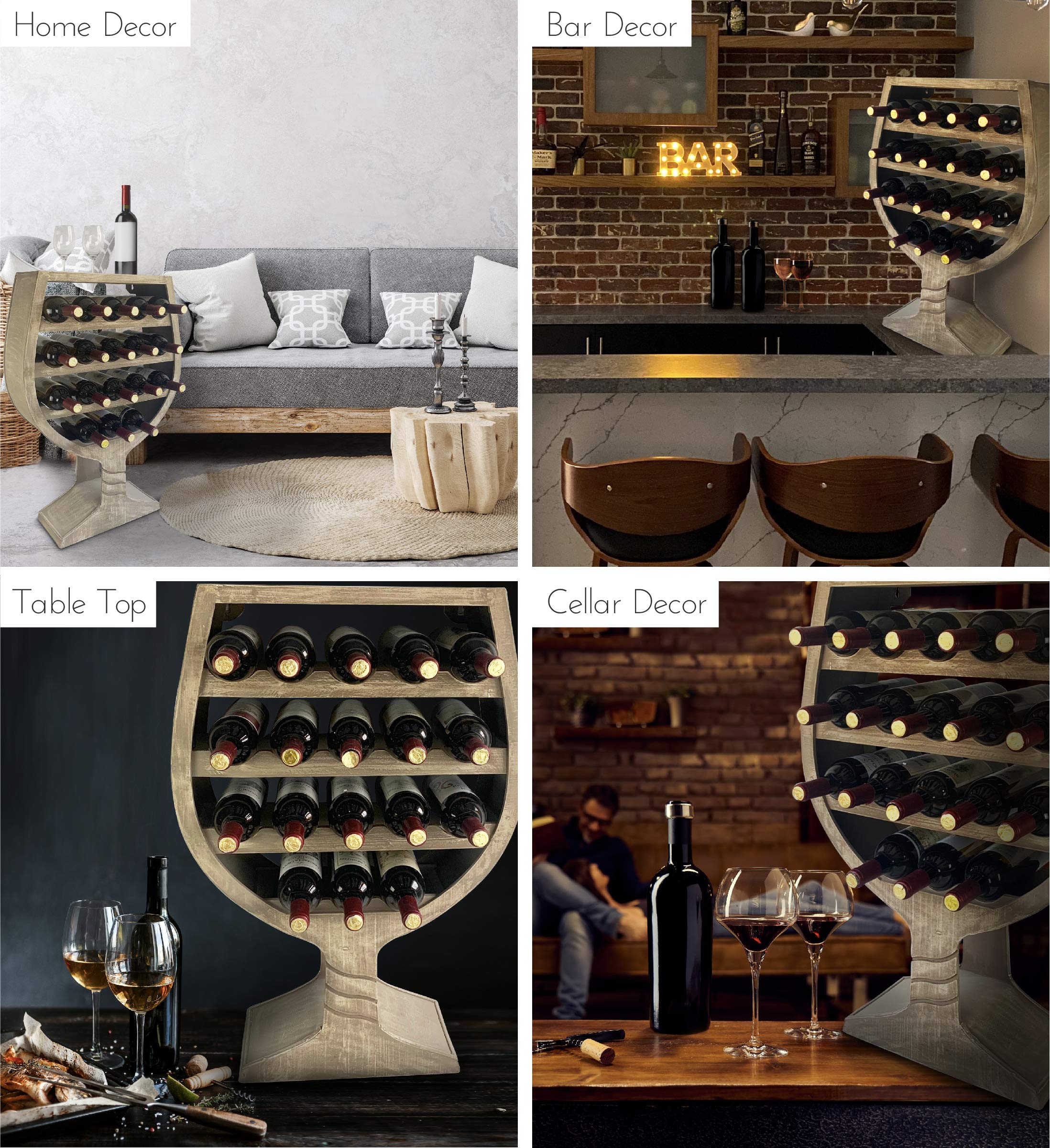 Modern Wall Mounted Wine Rack - 18 Bottle Wooden Wine Holder, Freestanding or Hanging Wine Storage Shelf Organizer for Kitchen, Dining Room, Bar, and Home Decor