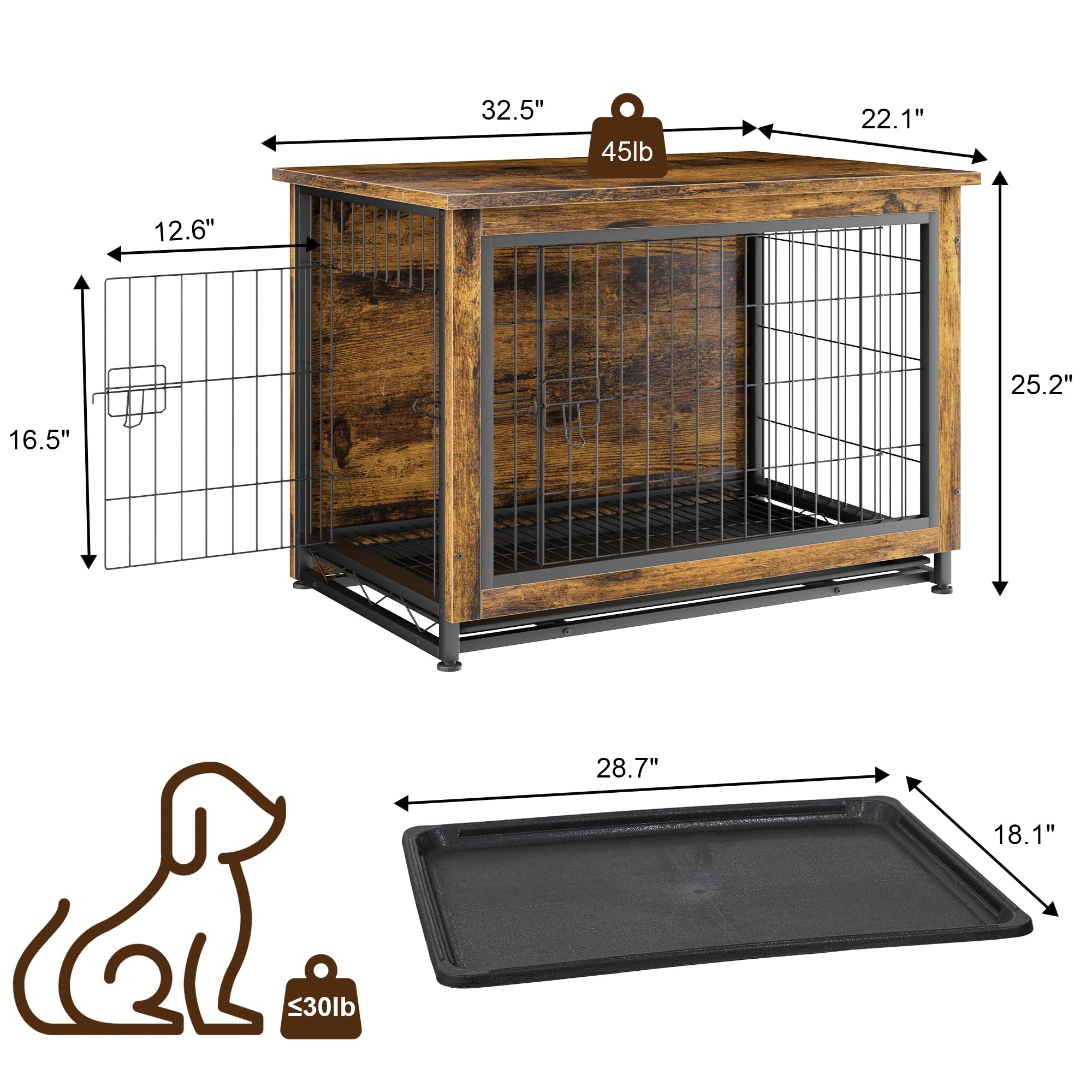 JY QAQA Wooden Dog Crate Furniture with Double Doors - Indoor Kennel & Stylish Pet Cage for Small to Medium Dogs - Perfect for Living Room, Bedroom, or Home Office (Brown)