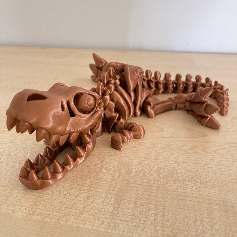 3D Printed T-Rex Skeleton Model - Large Copper Dinosaur Fossil Replica for Home Decor, Office Display & Science Education Collection