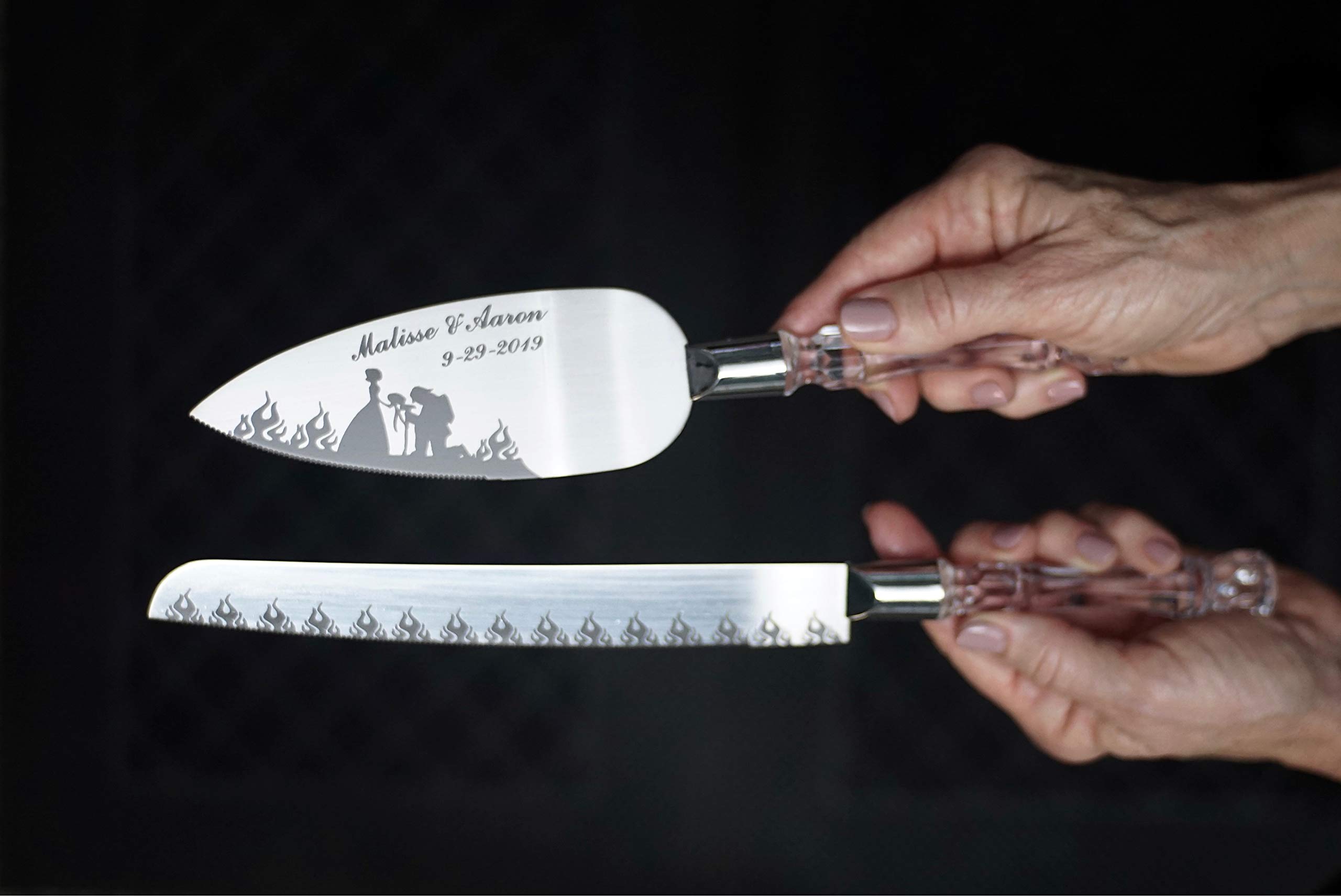 Personalized Firefighter Cake Knife Set - Custom Engraved with Name & Date - Perfect for Fireman Retirement, Promotion & Birthday Celebrations