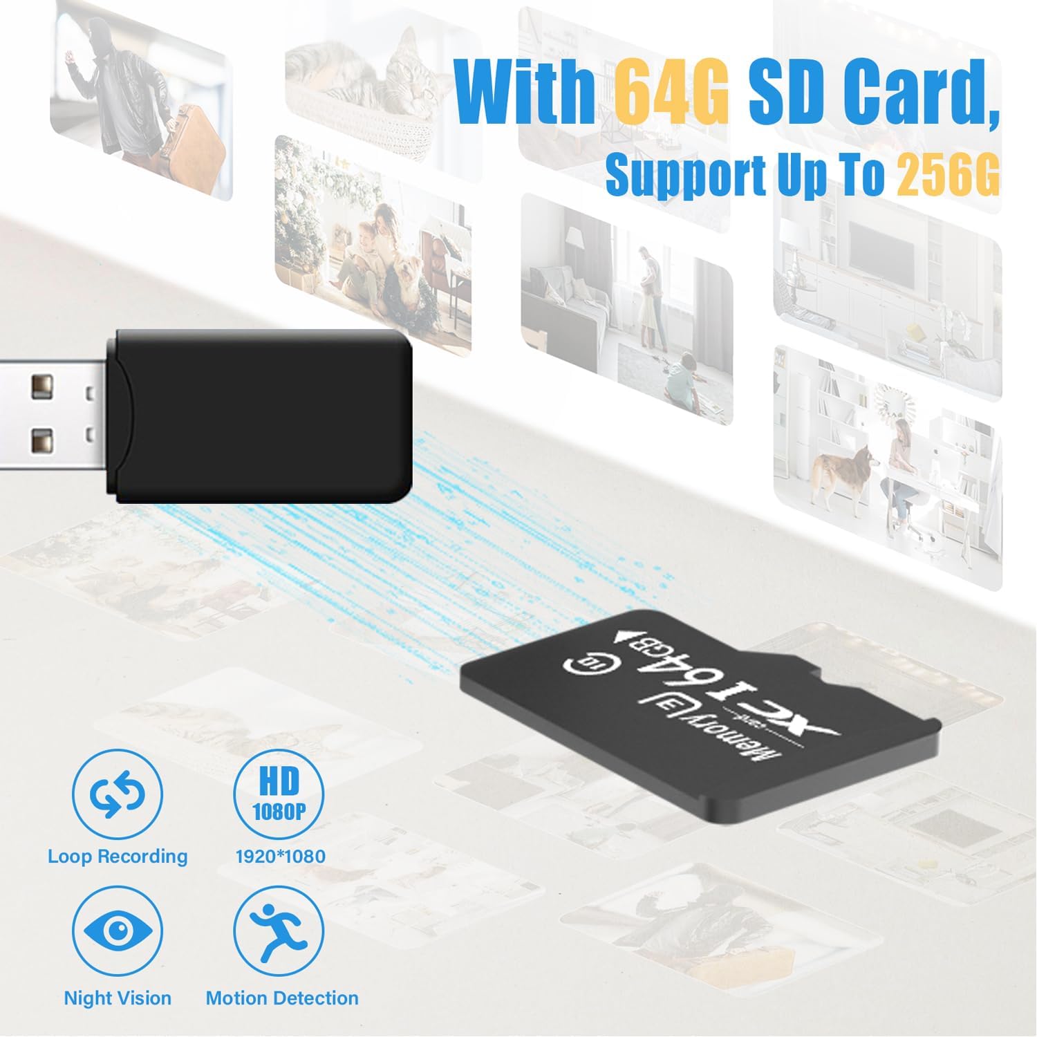 Mini Hidden Camera 1080P with 64GB Card - Covert Nanny Cam, Home Security Camera with Night Vision & Motion Detection for Indoor, Office, Baby Monitoring & Surveillance