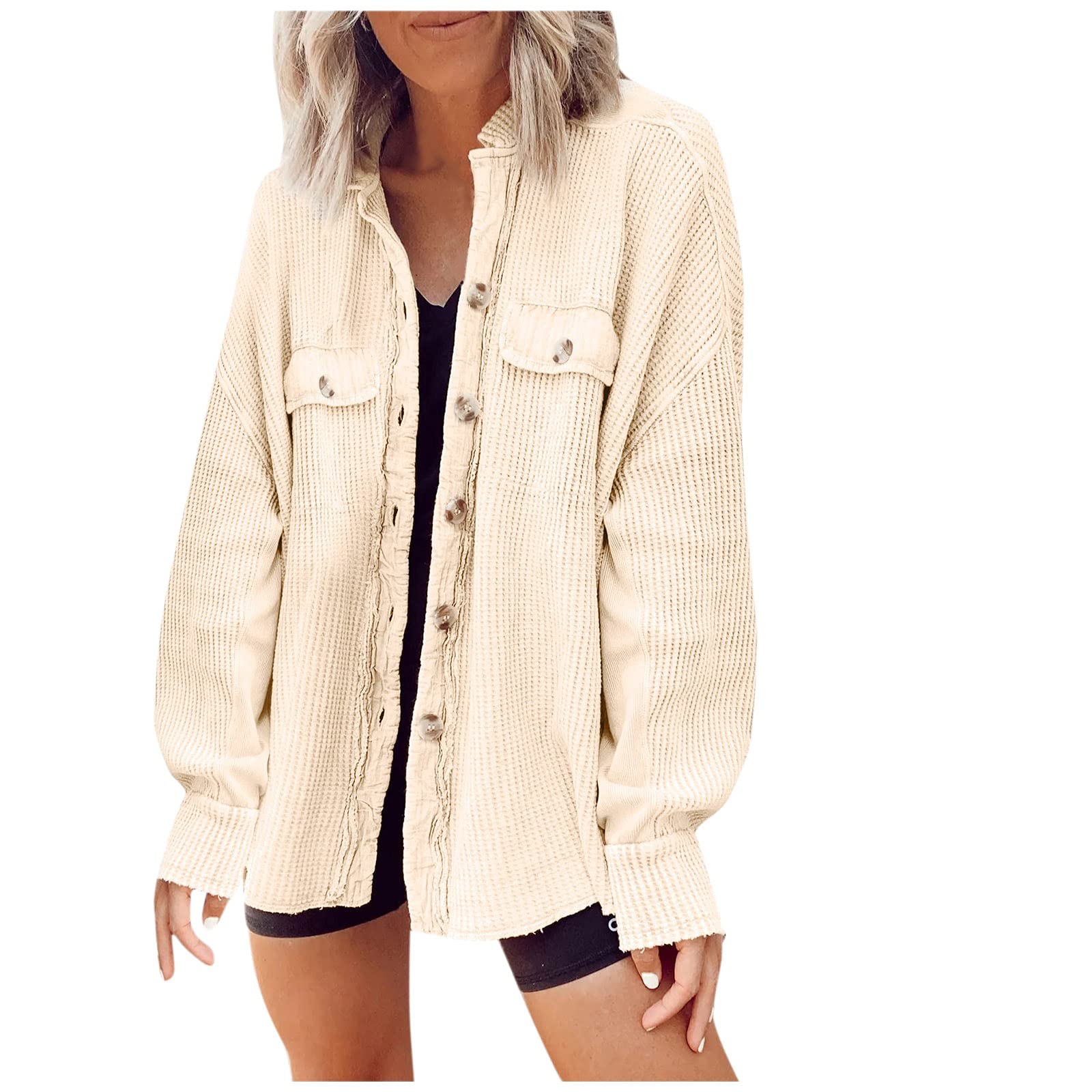 Women's Batwing Sleeve Knit Cardigan Shacket - Loose Fit Button Down Long Sleeve Top for Casual Wear, Office & Layering