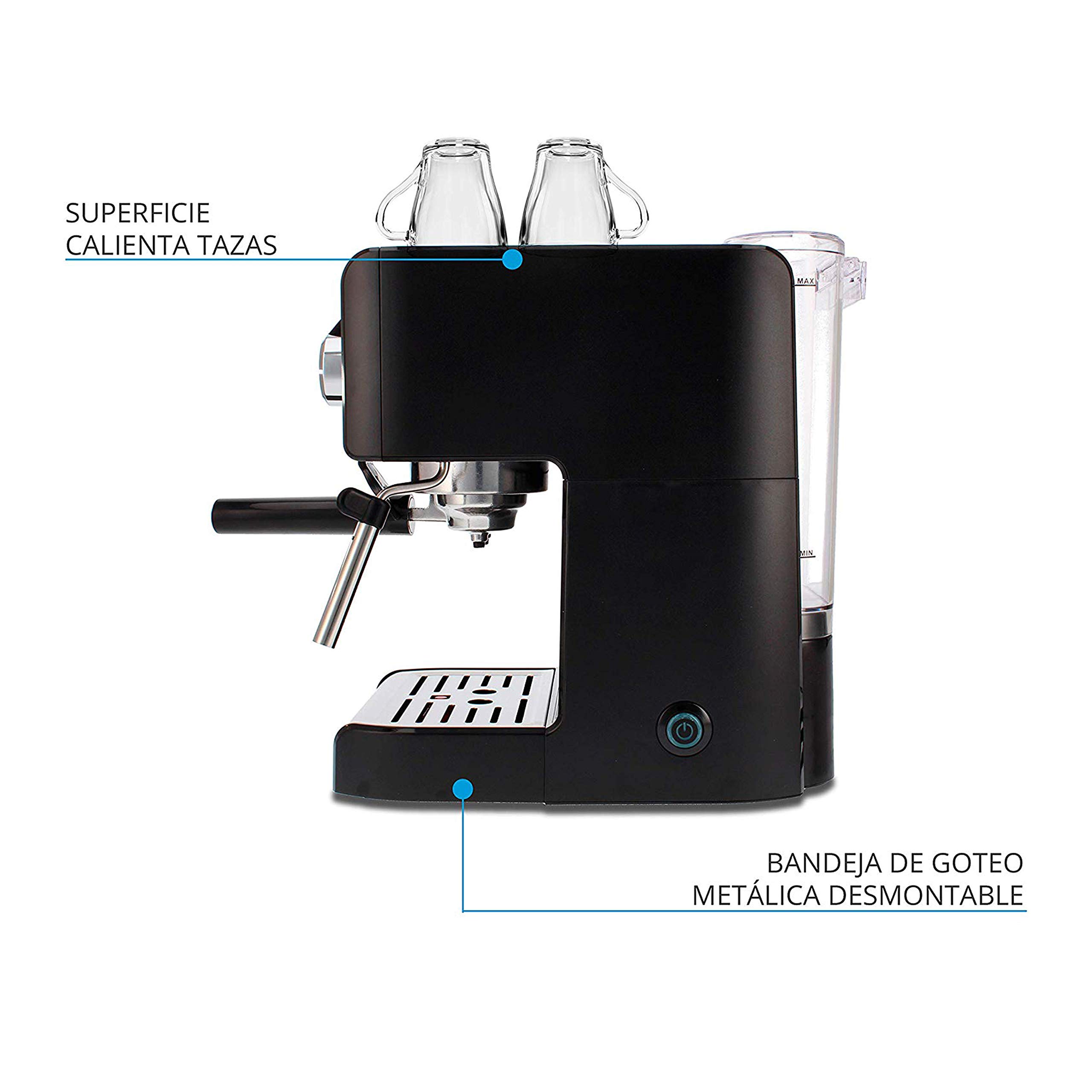 TM Electron TMPCF101 Manual Espresso Coffee Maker with 15 Bar Pressure, 1200W, 1.2L Water Tank, Milk Frother, 3 Functions, Stainless Steel - Perfect for Home, Office & Cafe Use