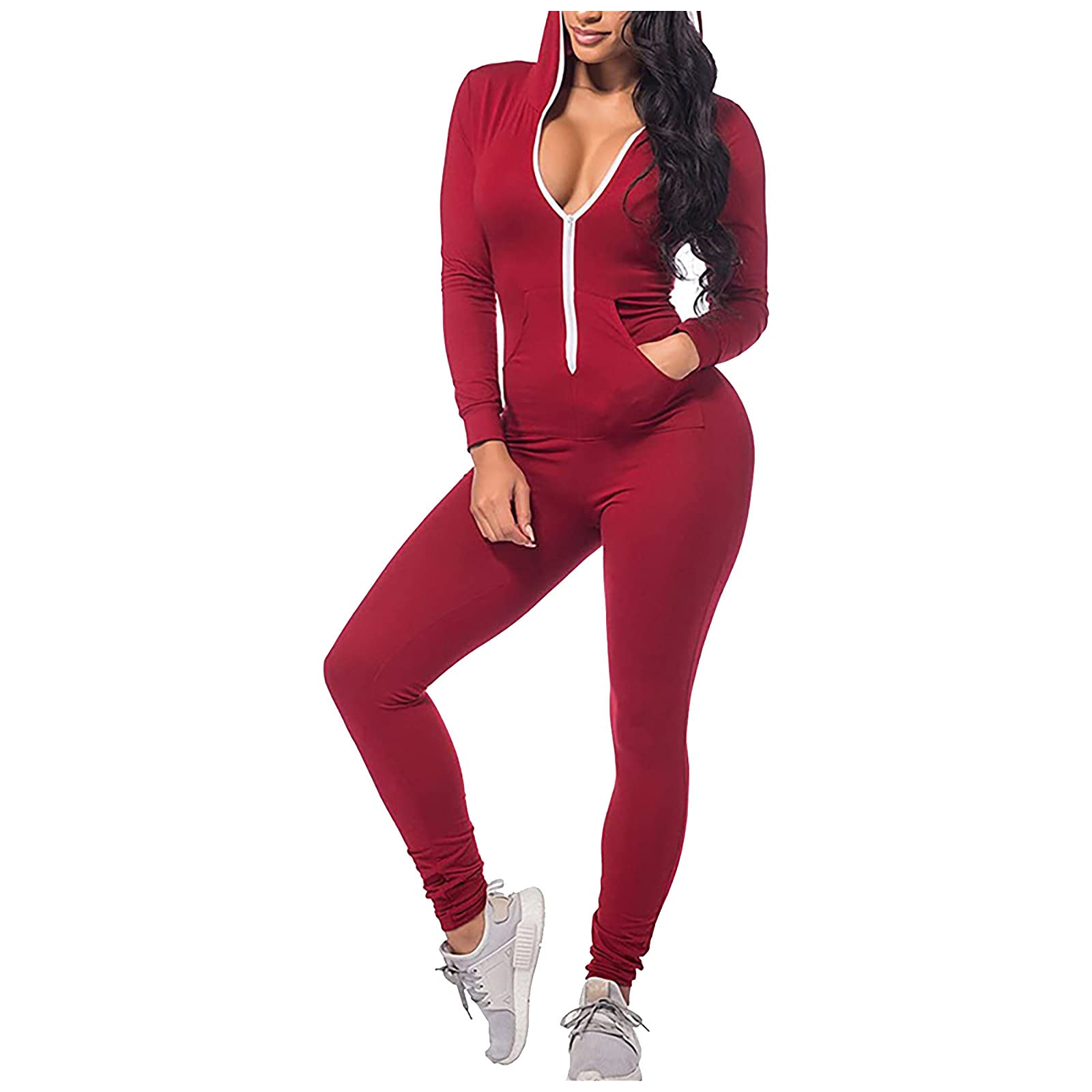 Women's Casual & Dressy Jumpsuits - Solid Color Hooded Romper with Zipper & Pockets | Bodysuit, Pajamas, Pantsuit for Lounge, Sleep & Everyday Wear