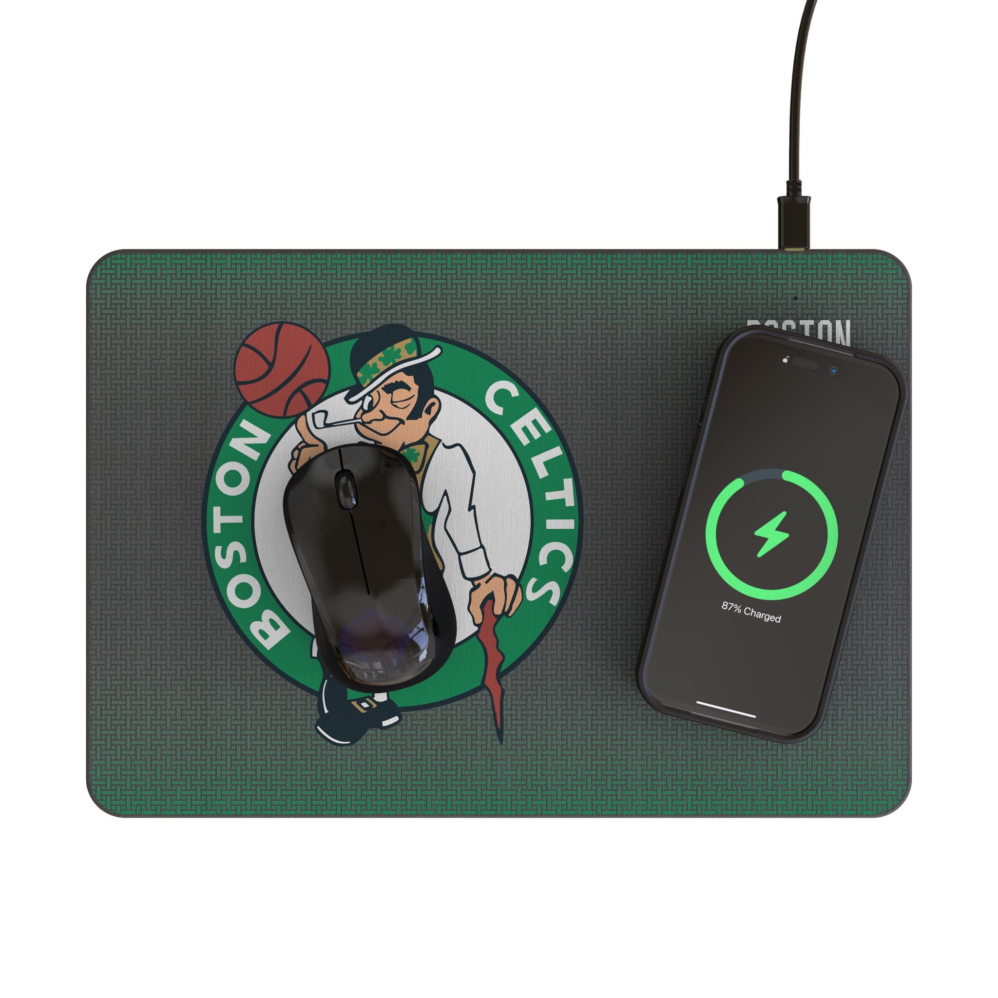 Boston Celtics 15W Wireless Charger & Mouse Pad - Fast Qi Charging for Phones, Gaming & Office Desk Accessories - Perfect for Celtics Fans, Home & Work Setup