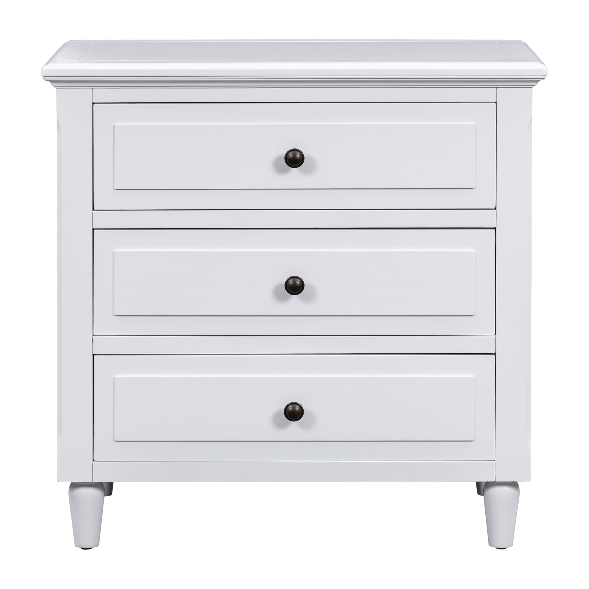 Modern White 3-Drawer Nightstand - Wooden Accent End Table with Storage for Bedroom, Living Room | Small Side Table for Bedside, Sofa & Home Decor