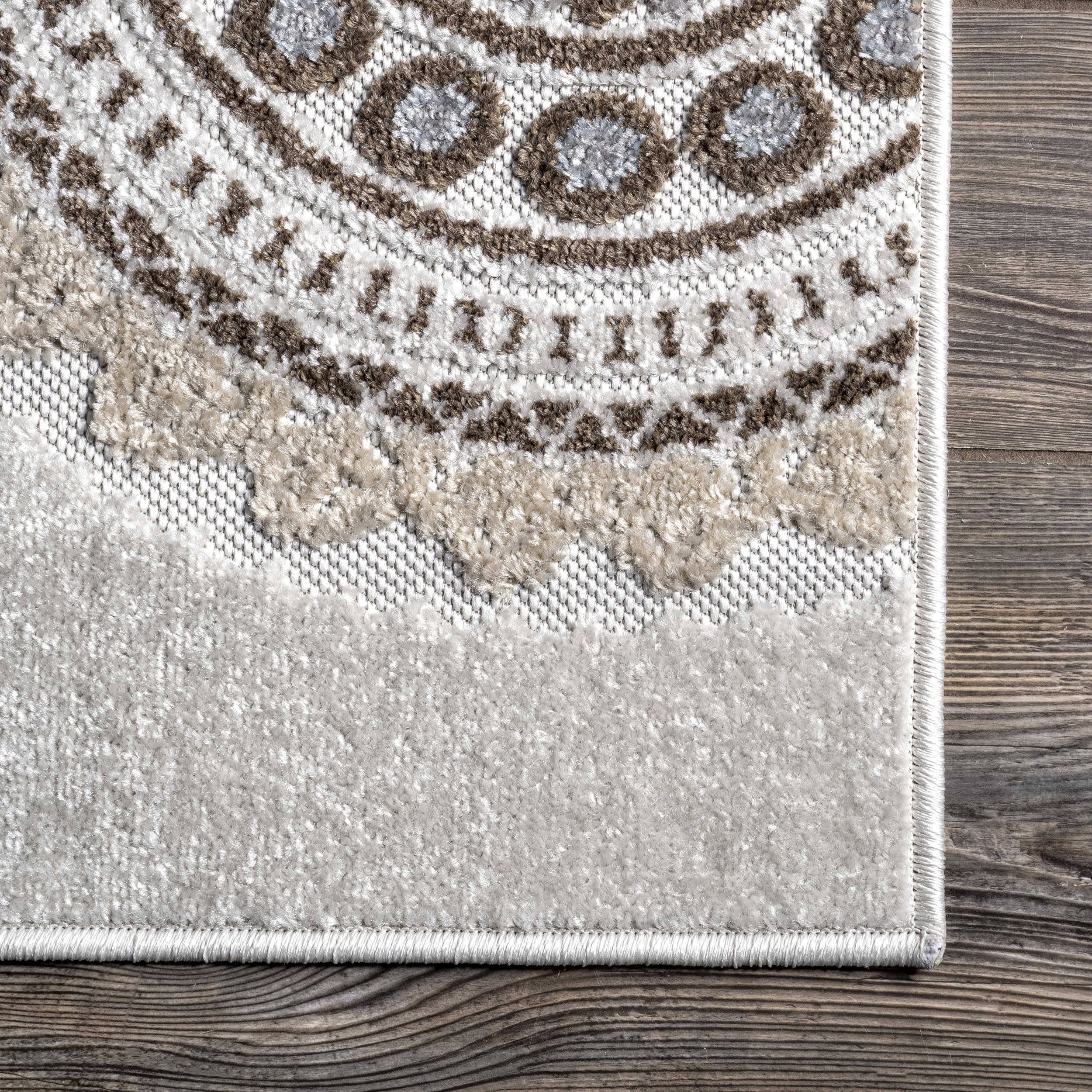 Handmade Carved Regal Suzani Indoor/Outdoor Area Rug - Beige Bohemian Decor for Living Room, Bedroom & Patio
