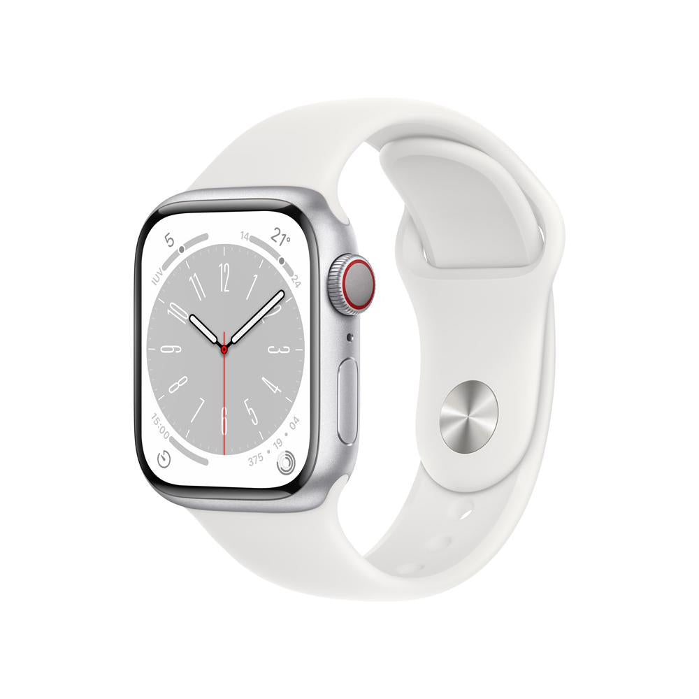 Apple Watch Series 8 (GPS + Cellular) 41mm Silver Aluminum Case with White Sport Band - Perfect for Fitness Tracking, Calls & Smart Notifications