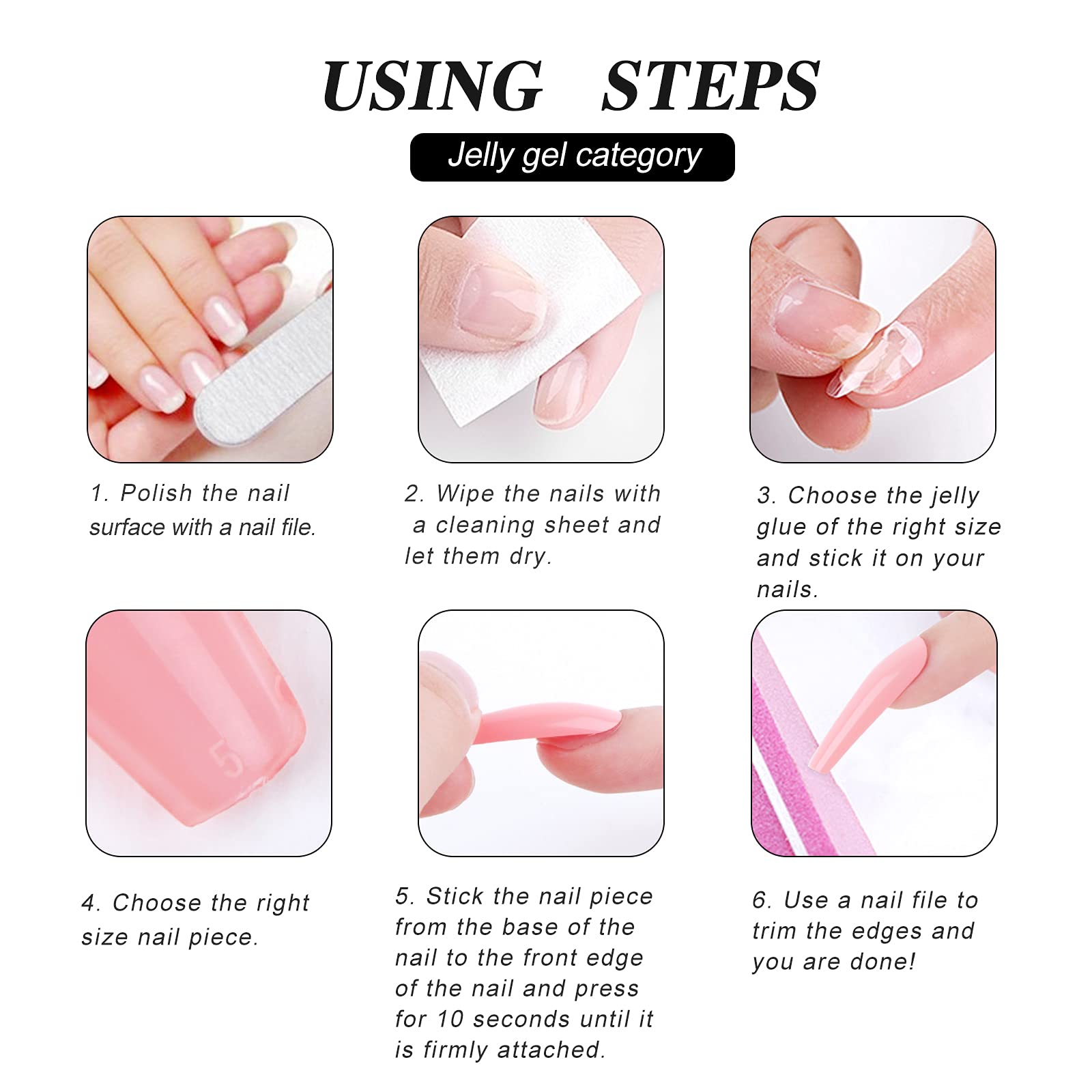 300PCS Long Press On Nails - Coffin Shaped Fake Nails with Full Cover, 10 Sizes Artificial Nails Kit for Women & Girls (Black, White, Pink) - Perfect for Nail Art, Manicure, Parties, Weddings & Daily Wear