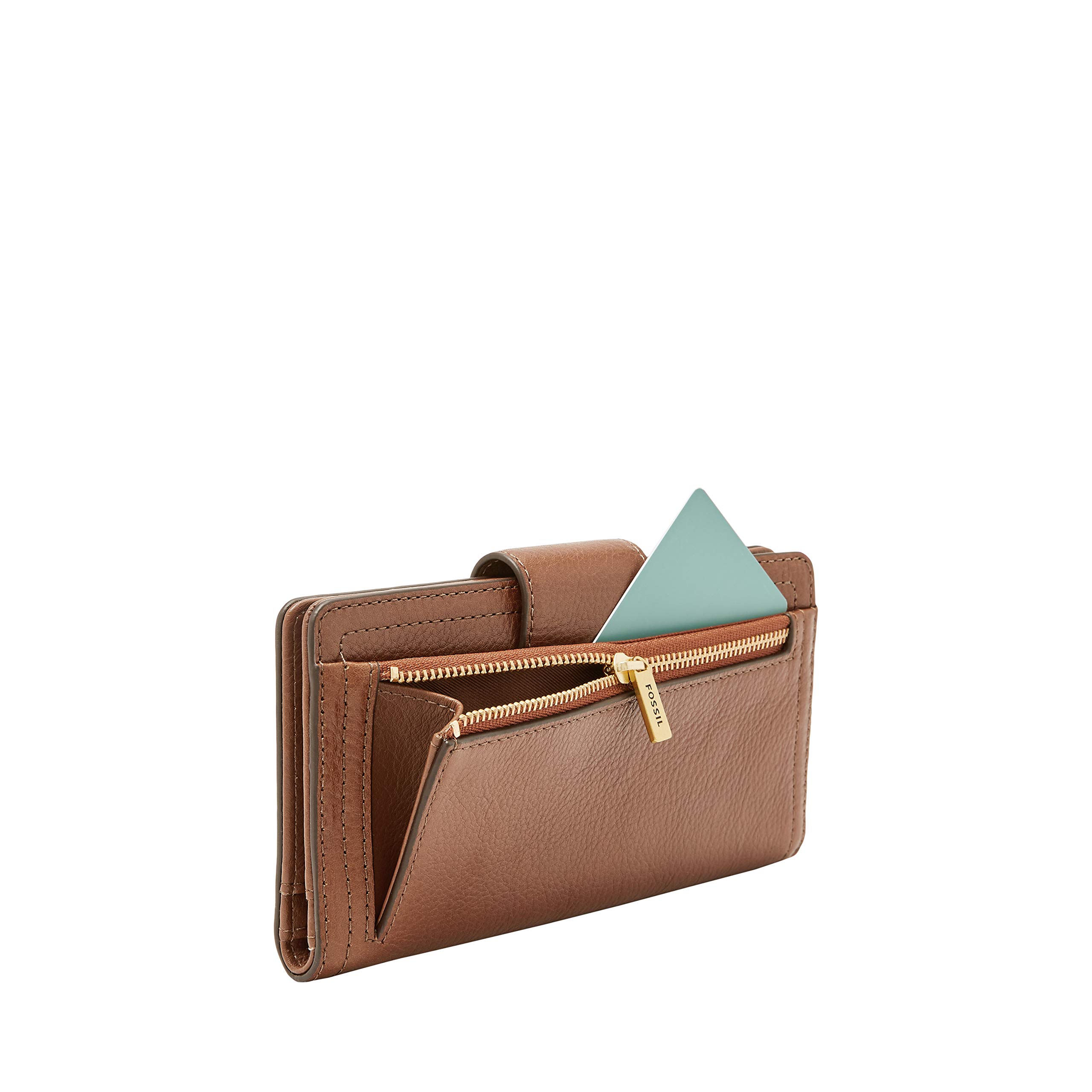 Fossil Women's Logan Genuine Leather RFID Blocking Wallet - Slim Tab Clutch Purse with Card Slots (Brown, Model SL7830200) | Perfect for Everyday Use, Travel & Gift Giving