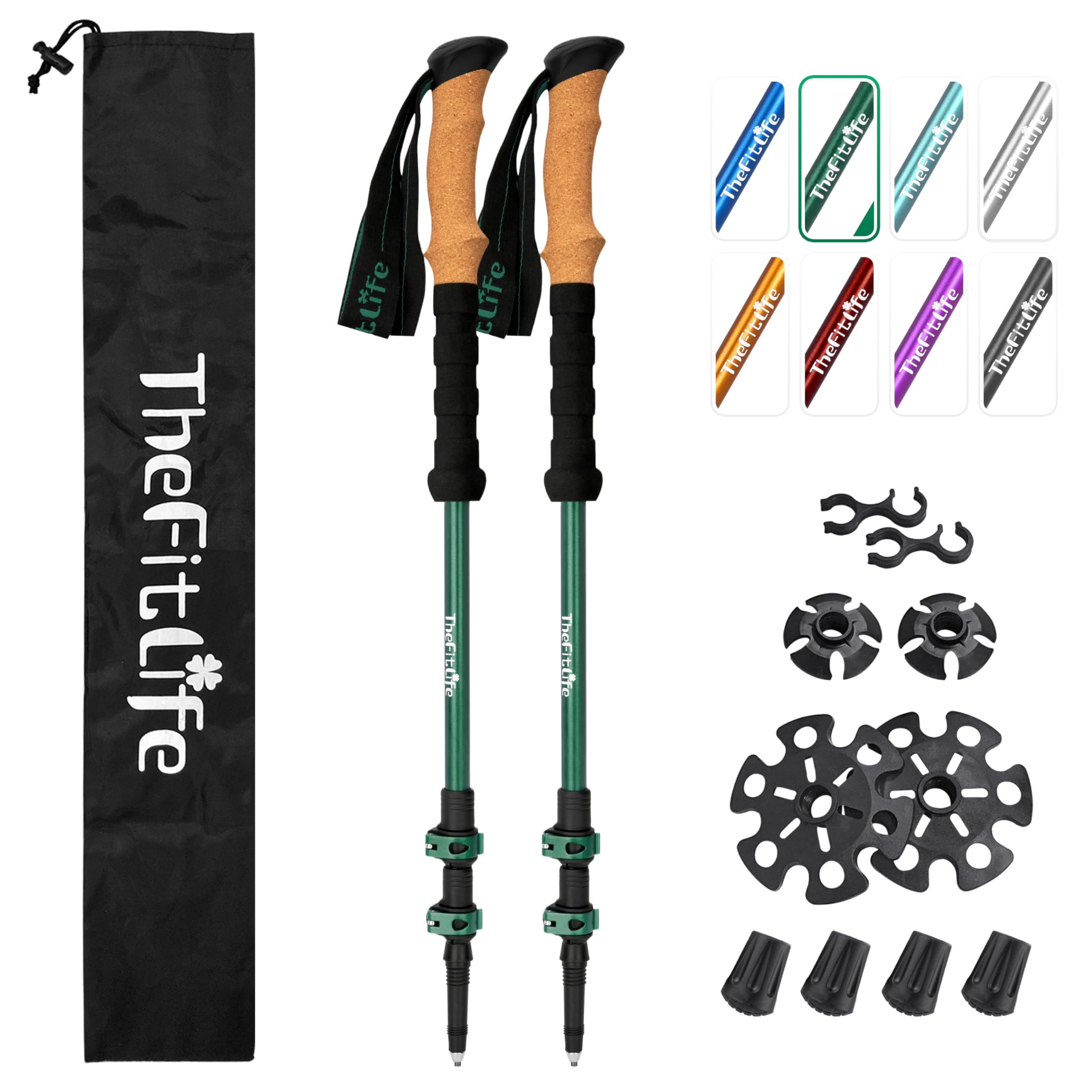 TheFitLife Trekking Poles - Lightweight 7075 Aluminum Hiking Sticks with Cork Grips, Adjustable Telescopic Design, Metal Flip Lock for Men & Women - Perfect for Hiking, Walking, Camping & Backpacking | Ideal for Mountain Trails, Long-Distance Hikes, and Outdoor Adventures