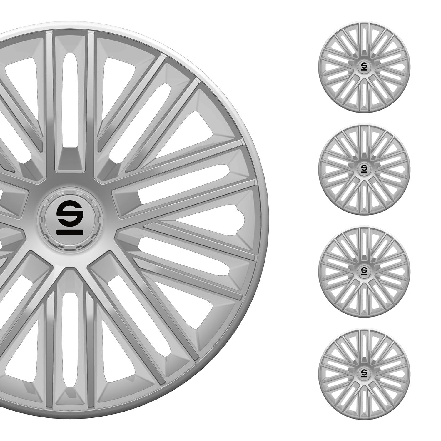 Sparco Bergamo 15-inch Silver Wheel Covers (Set of 4) - Premium Car Rim Protectors for Sedans & SUVs - Perfect for Road Trips & Daily Commutes