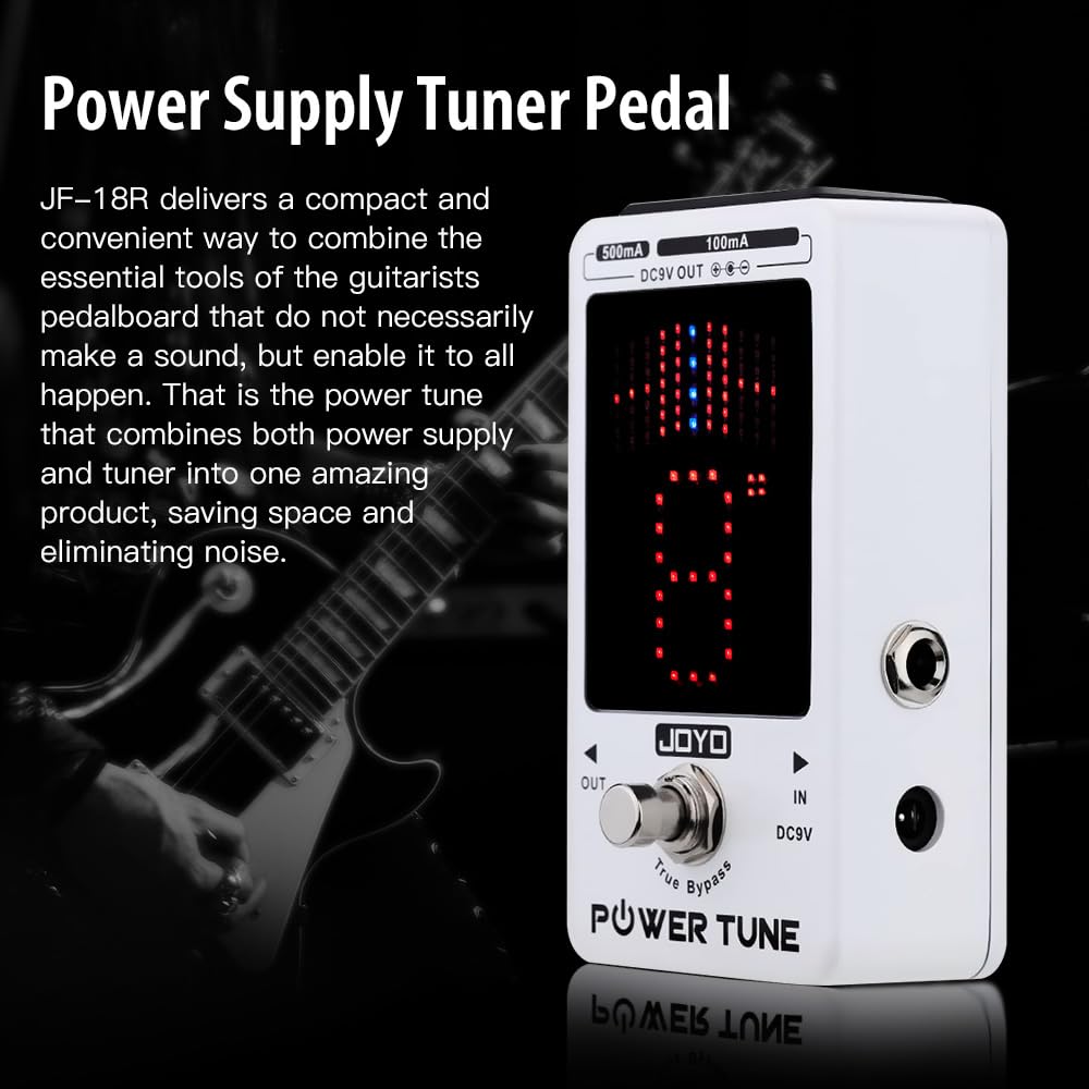 JOYO JF-18R Power Supply Tuner Pedal - 8-Channel Isolated Low Noise DC 9V Output (2x500mA + 6x100mA) with True Bypass - Perfect for Guitar Effects Pedalboard & Live Performances