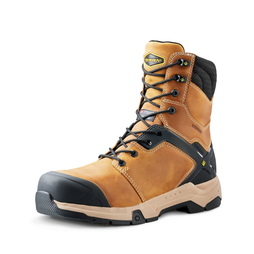 Terra Carbine Men's 8-Inch Waterproof Composite Toe Work Boots - Wheat TR0A4TCRFWE | Durable Safety Boots for Construction, Warehouse & Outdoor Work