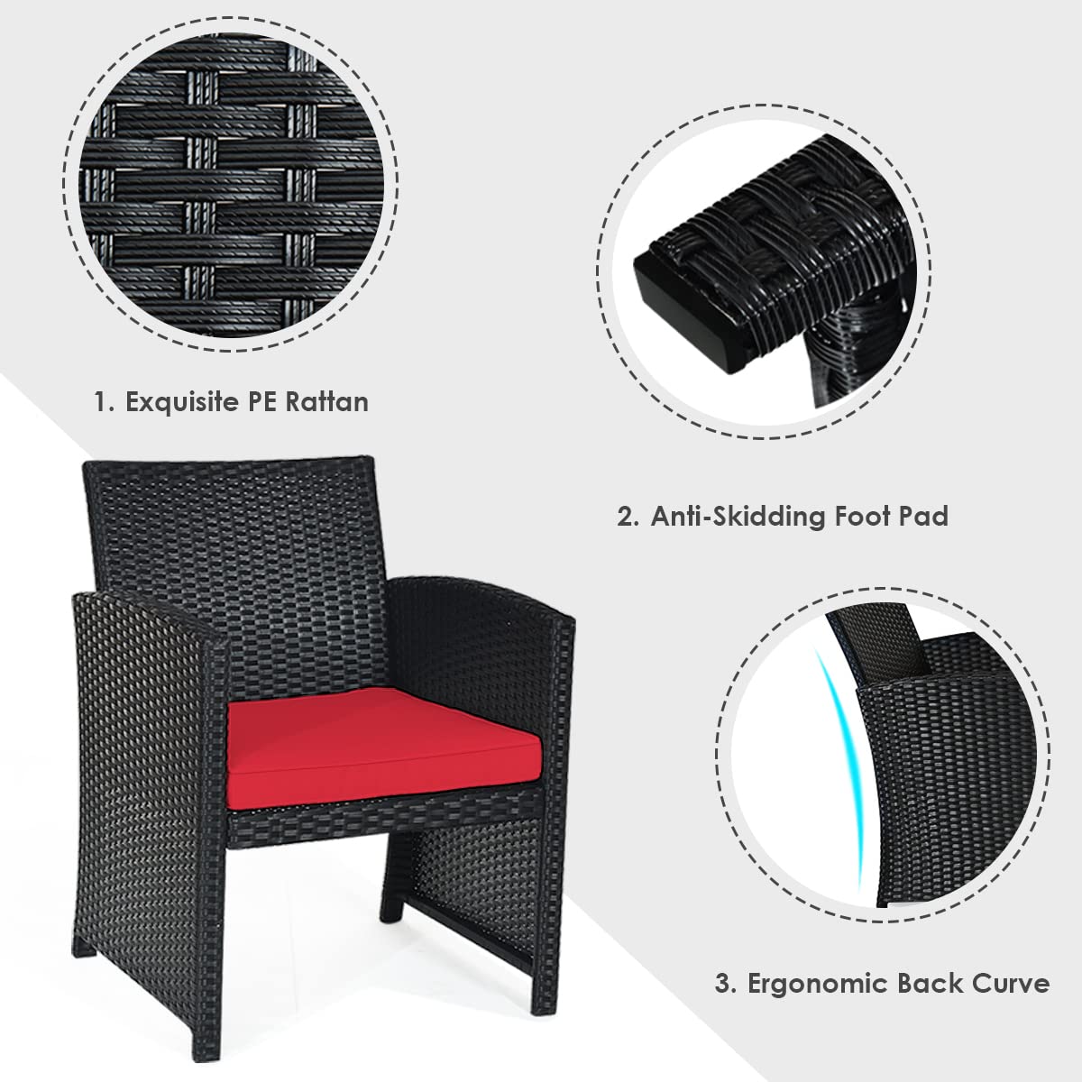 KOTEK 4-Piece Outdoor Patio Furniture Set - Rattan Wicker Sofa and Glass Table Conversation Set with Cushions for Garden, Lawn, Backyard - Perfect for Relaxing, Entertaining and Outdoor Dining (Red)