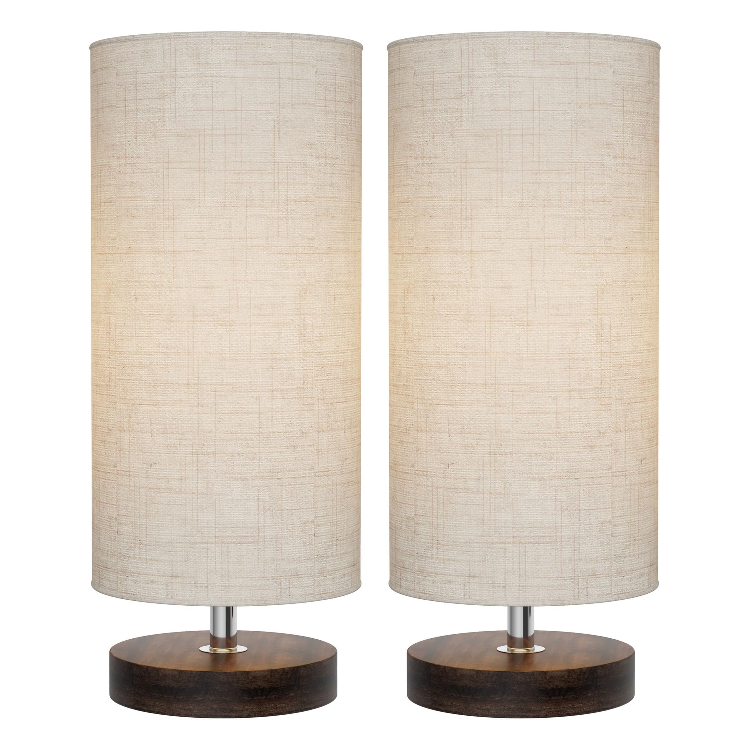 Lavish Home Small Table Lamp Set with Wood Base – Set of 2 Modern LED Cylinder Lights for Living Room, Bedroom & Home Office Decor | Warm White Lighting for Reading & Relaxing