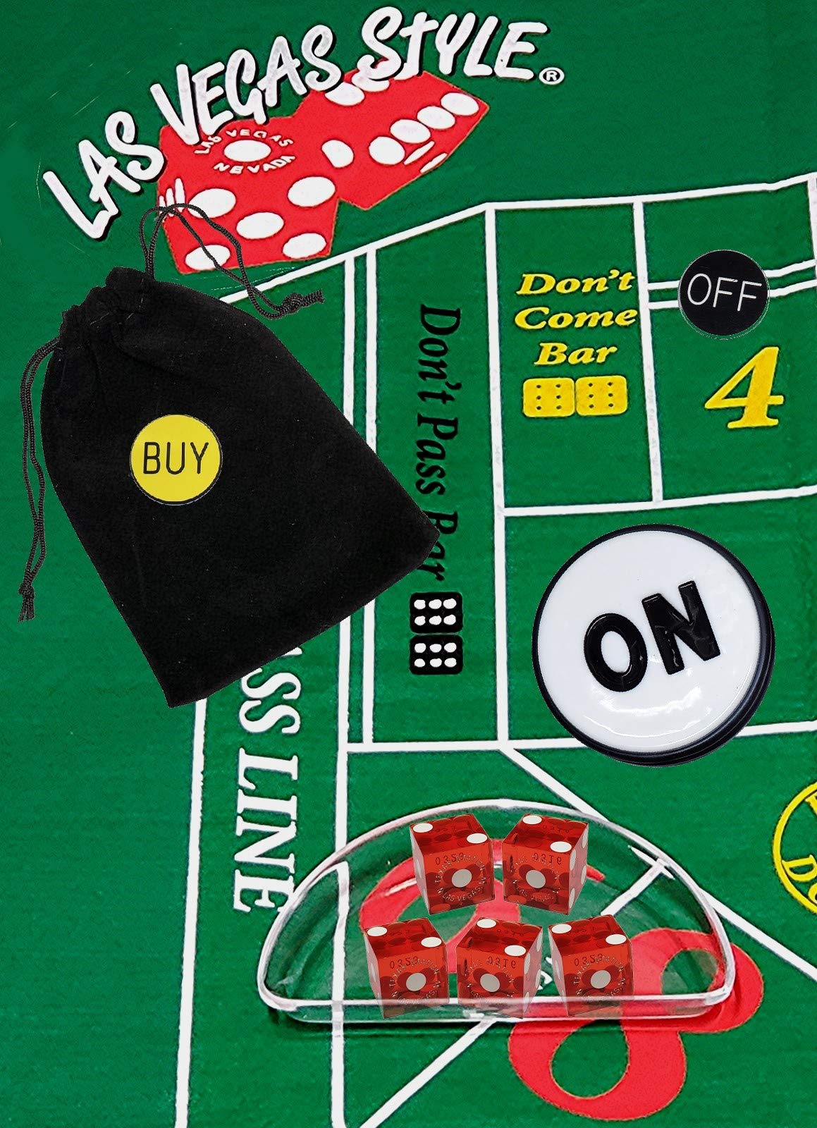 Authentic Las Vegas Casino Dice Set with Clear Acrylic Dice Boat - Texas Station Red Polished Craps Starter Kit for Home Game Nights & Casino-Themed Parties