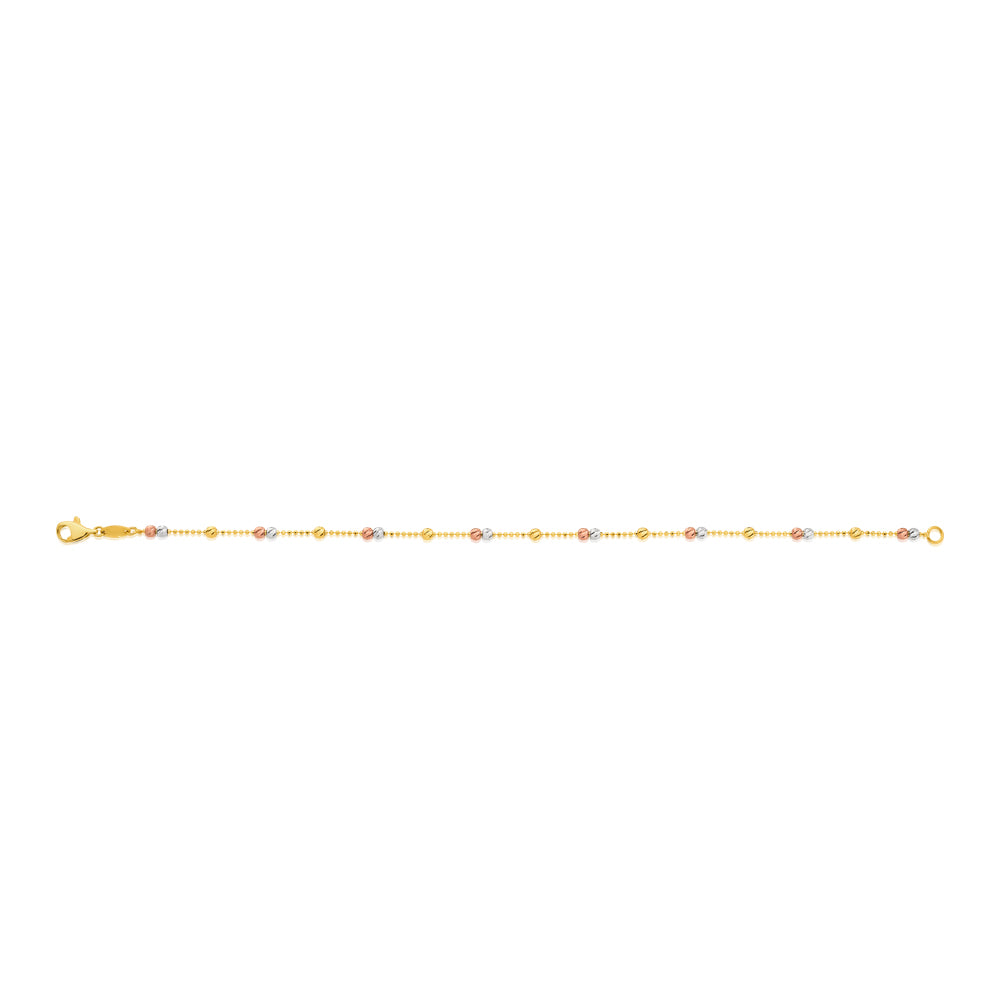 9ct Yellow Gold 19cm Beaded Bracelet with 3 Gold Tone Beads - Elegant Jewelry for Women, Perfect for Parties, Weddings & Everyday Wear