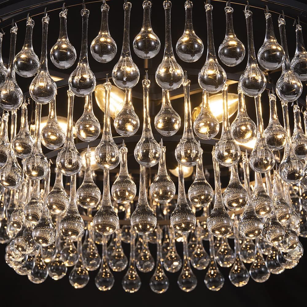 TOCHIC 24 Inch Black Crystal Chandelier - Modern Farmhouse Ceiling Pendant Light with 3 Tiers for Bedroom, Dining Room, Kitchen Island & Living Room | Elegant Lighting Fixture for Home Decor & Wedding Venues
