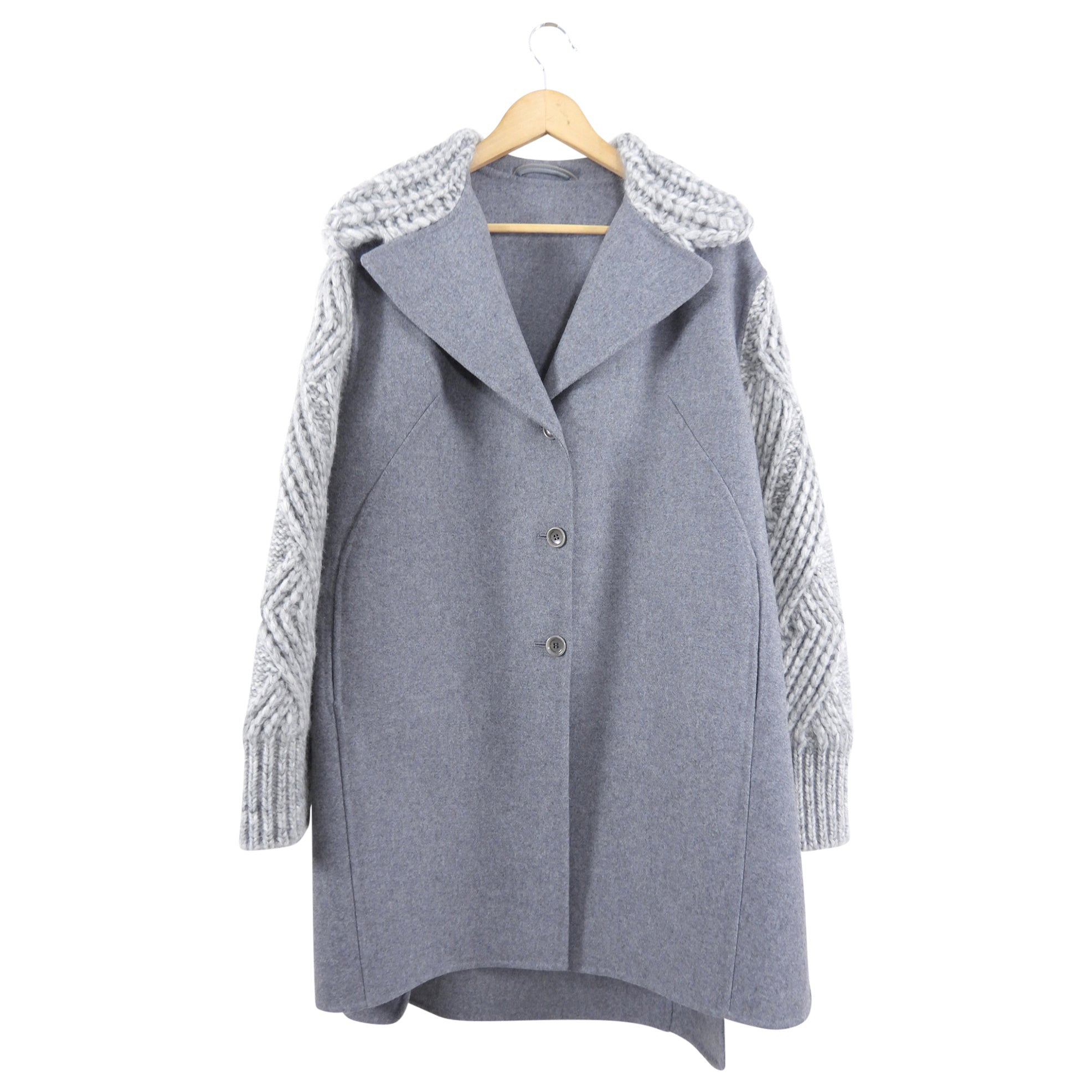 Ermanno Scervino Light Grey Wool Blend Knit Coat for Women Size S (4/6) - Perfect for Office Wear, Business Meetings & Winter Fashion