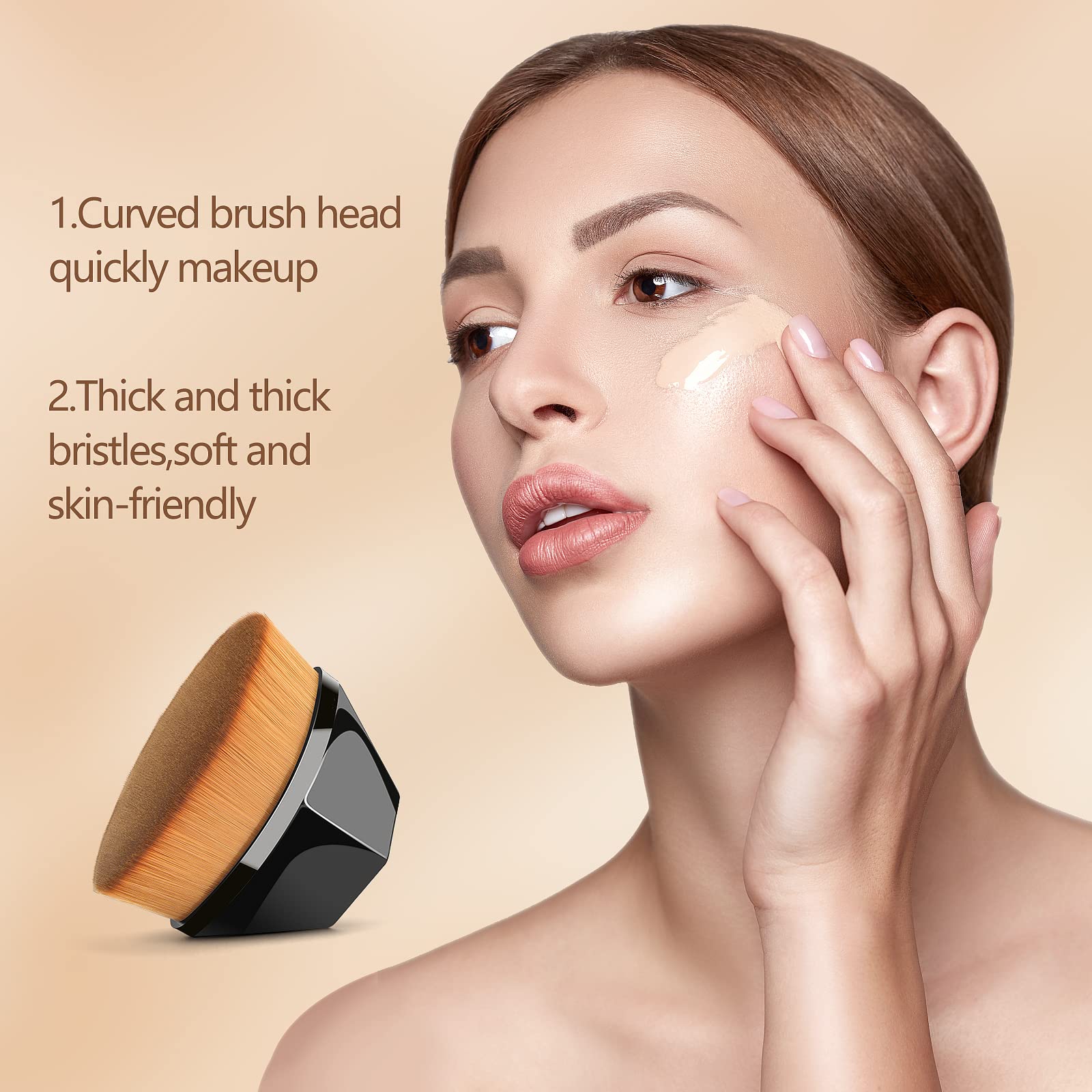 Flat Top Kabuki Foundation Brush - Hexagon Design for Liquid & Powder Makeup - Perfect for Flawless Blending (Black)