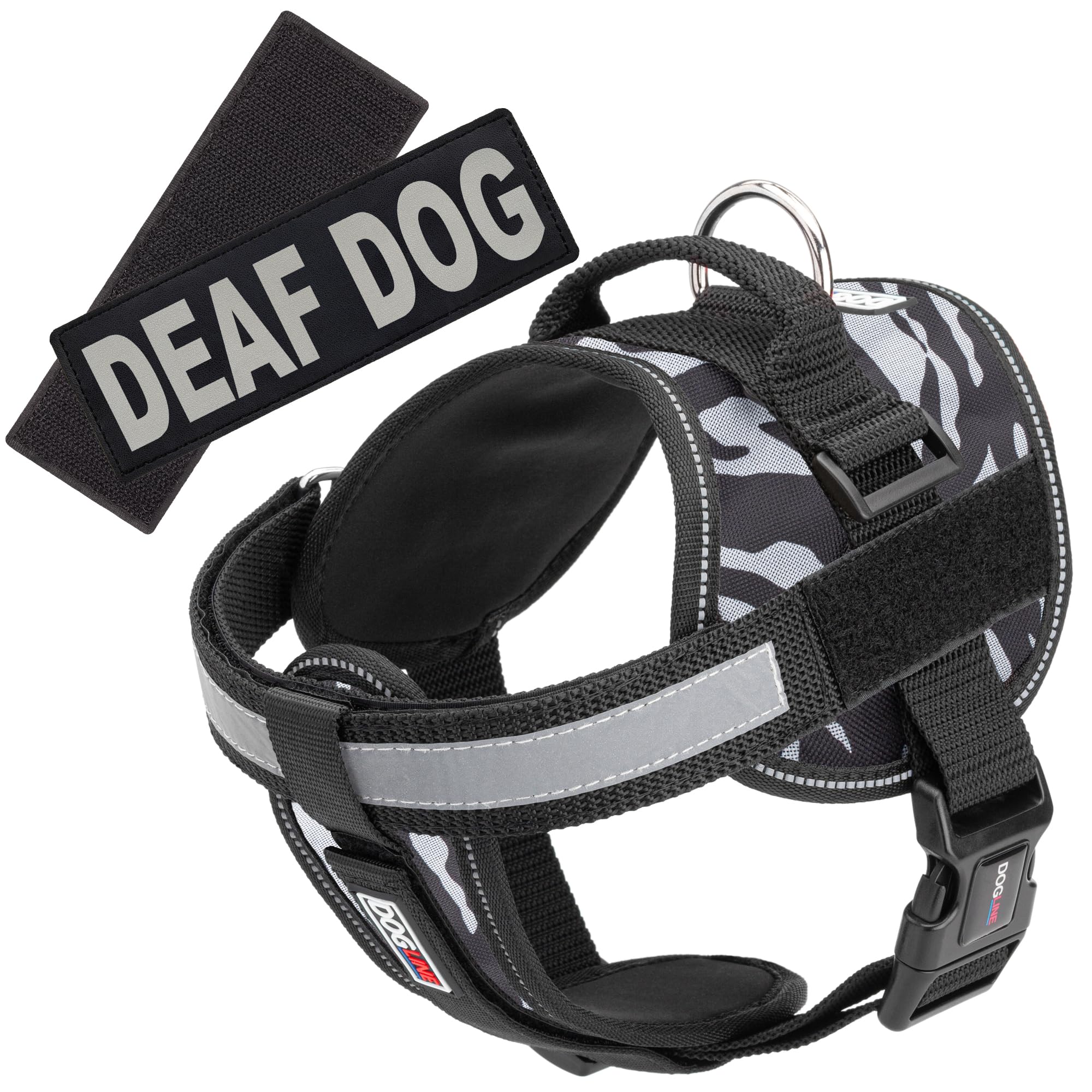 Dogline Unimax No-Pull Dog Harness Vest with Reflective Deaf Dog Patches - Adjustable Straps, Breathable Neoprene for Training & Service Dogs (28-38