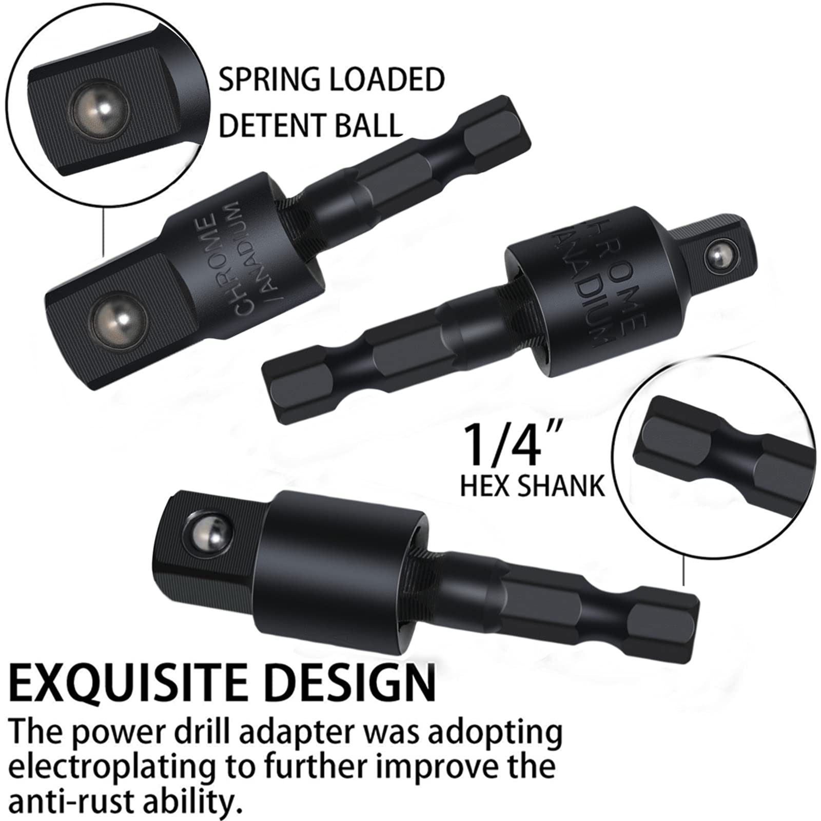4-Piece Power Drill Socket Adapter Set - 1/4