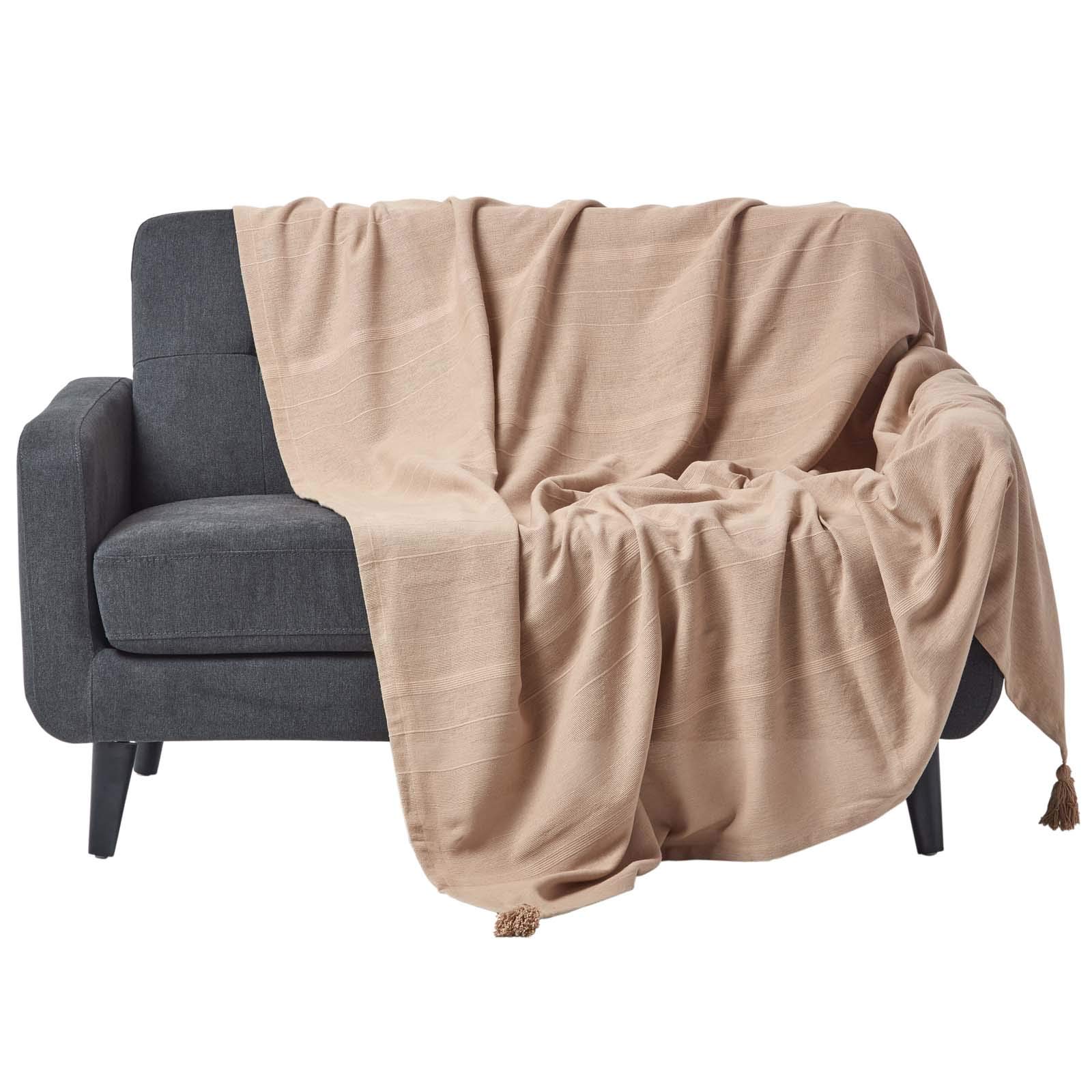 Rajput Ribbed Throw Blanket - 90 x 100 Inches - Handmade 100% Cotton Beige Sofa Cover - King Size Bedspread for Double Bed - Machine Washable & Easy Care - Perfect for Living Room Decor, Bedroom Coziness & Home Styling