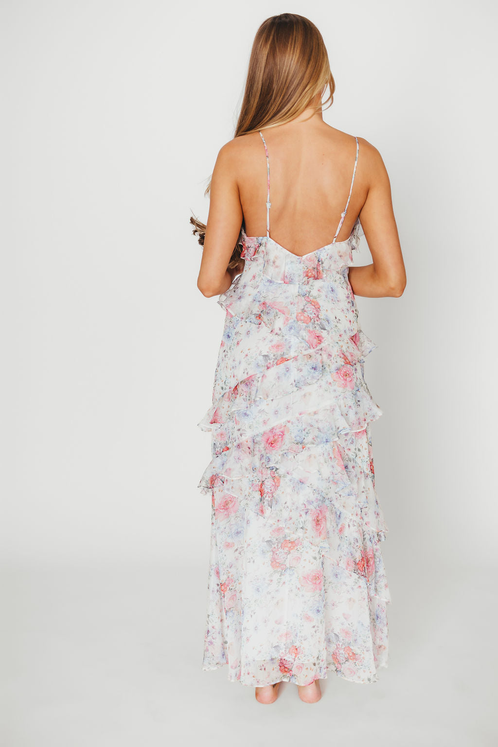 Amelia Ruffle Maxi Dress - White & Multi Floral Print Summer Beach Dress for Women | Boho Chic Wedding Guest Dress & Vacation Outfit