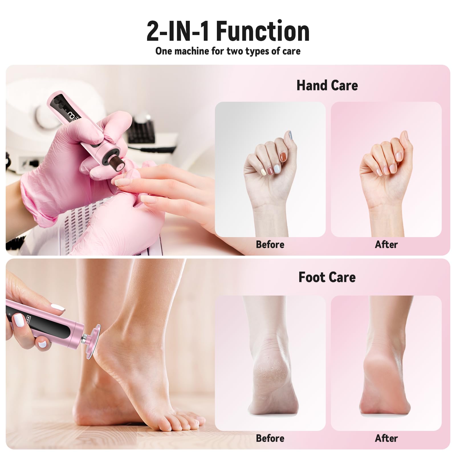 Electric Callus Remover for Feet - Rechargeable 9-Speed Adjustable Pedicure Tool with LED Display, 2-in-1 Foot File & Nail Polisher for Dry Dead Skin Removal (Rose Gold) - Perfect for At-Home Pedicures & Foot Care Routines