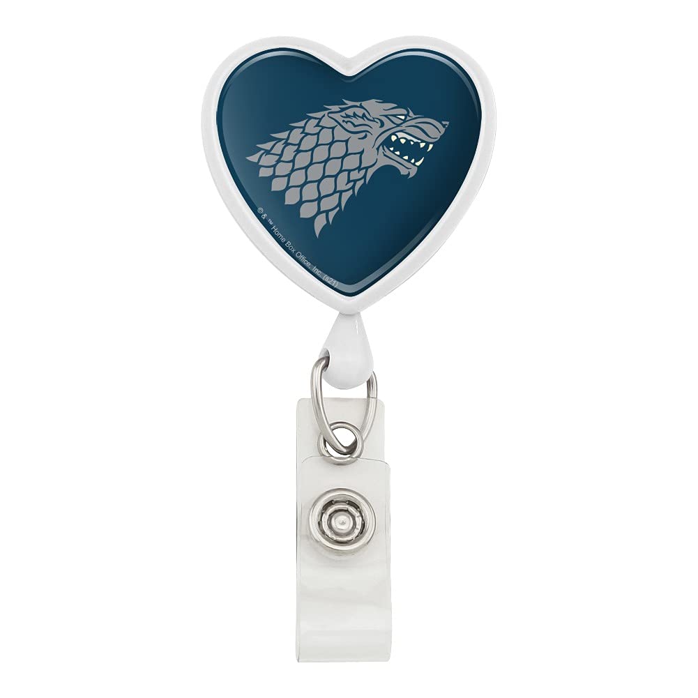 Game of Thrones Stark Sigil Heart Lanyard - Retractable Reel Badge Holder for ID Cards, Keys & Work Security (Perfect for Conventions, Offices & Fan Collectors)