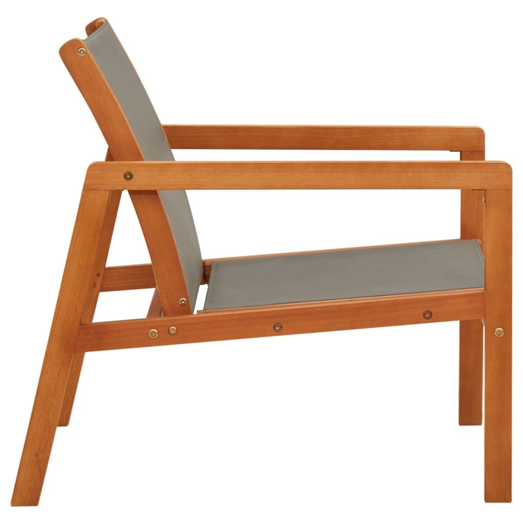 vidaXL Solid Eucalyptus Wood and Textilene Garden Lounge Chair - Patio, Balcony, Backyard Recliner - Outdoor Furniture Grey - Perfect for Poolside Relaxation and Sunbathing