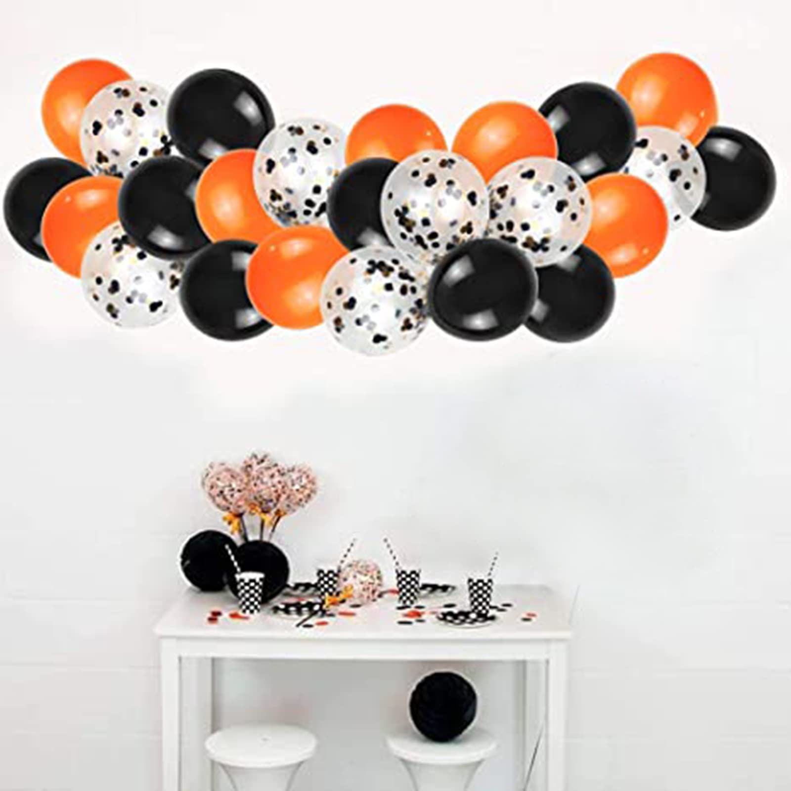 50 Pack Halloween Balloons - 12 Inch Black and Orange Confetti Balloons for Halloween Party Decorations, Birthday, Baby Shower & Fall Festival Decor