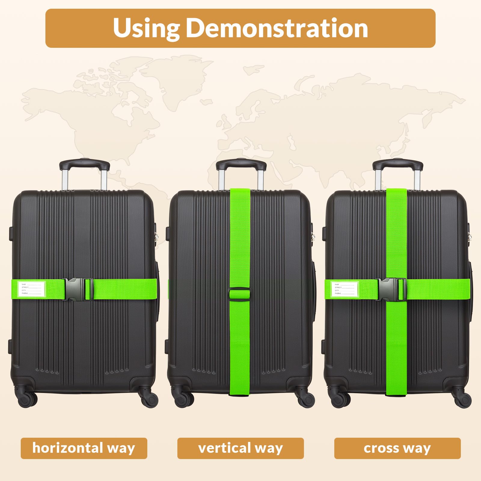 TSA Approved Adjustable Luggage Straps for Suitcases - 4 Pack with Name Card, Secure Travel Belt for Suitcases (Green) - Perfect for Air Travel, Cruise Trips & Train Journeys