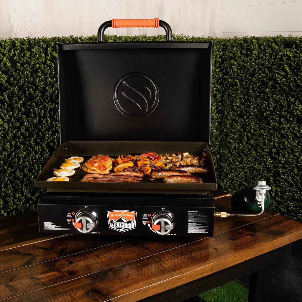 22 Inch Blackstone Griddle with Lid - Nonstick Tabletop Gas Griddle Outdoor Grill Combo for Camping, Tailgating & Backyard BBQs - Includes Adventure Ready Griddle Cutting Board Kit, Seasoning, Gloves & Cleaning Cloth