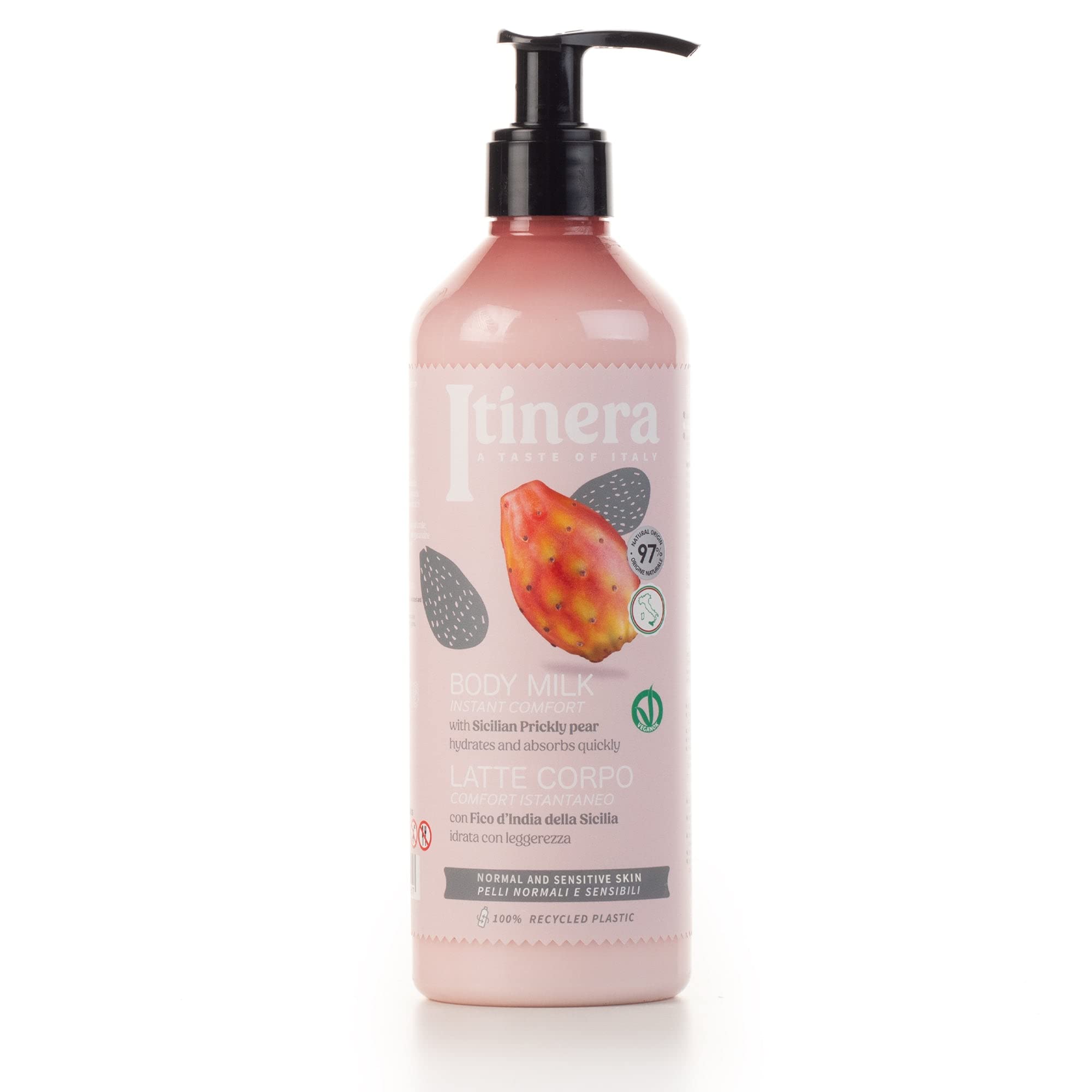 Itinera Instant Comfort Body Milk with Sicilian Prickly Pear (12.51 fl oz) - Vegan Moisturizer for Normal & Sensitive Skin - 97% Natural Ingredients - Hydrating & Soothing Lotion for Dry Skin Care & Daily Body Moisturizing
