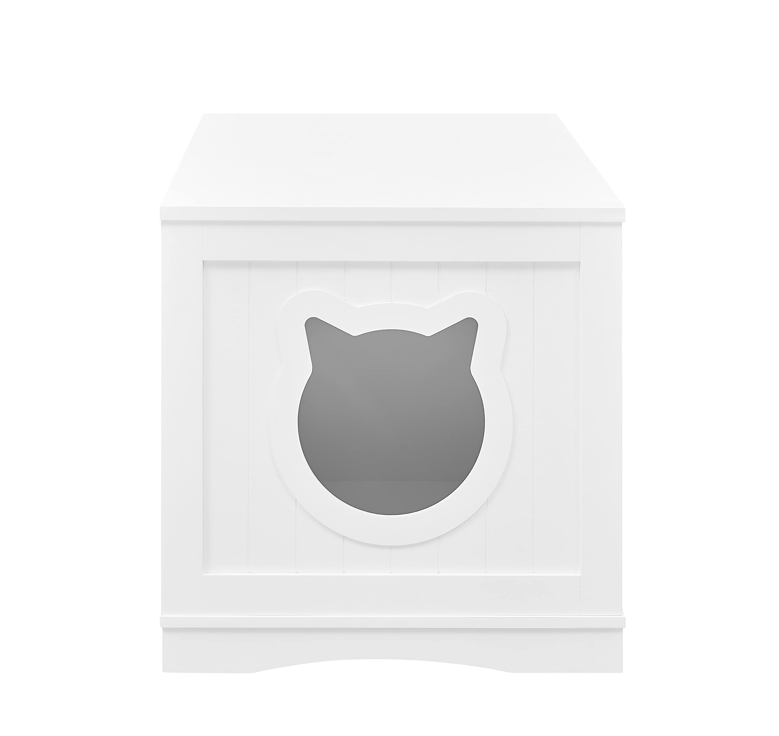 Stylish Cat Washroom Storage Bench - Litter Box Enclosure Furniture with Table | Spacious Hidden Storage | Easy to Assemble | Fits Most Litter Boxes | Modern White Design | Perfect for Small Spaces & Home Decor