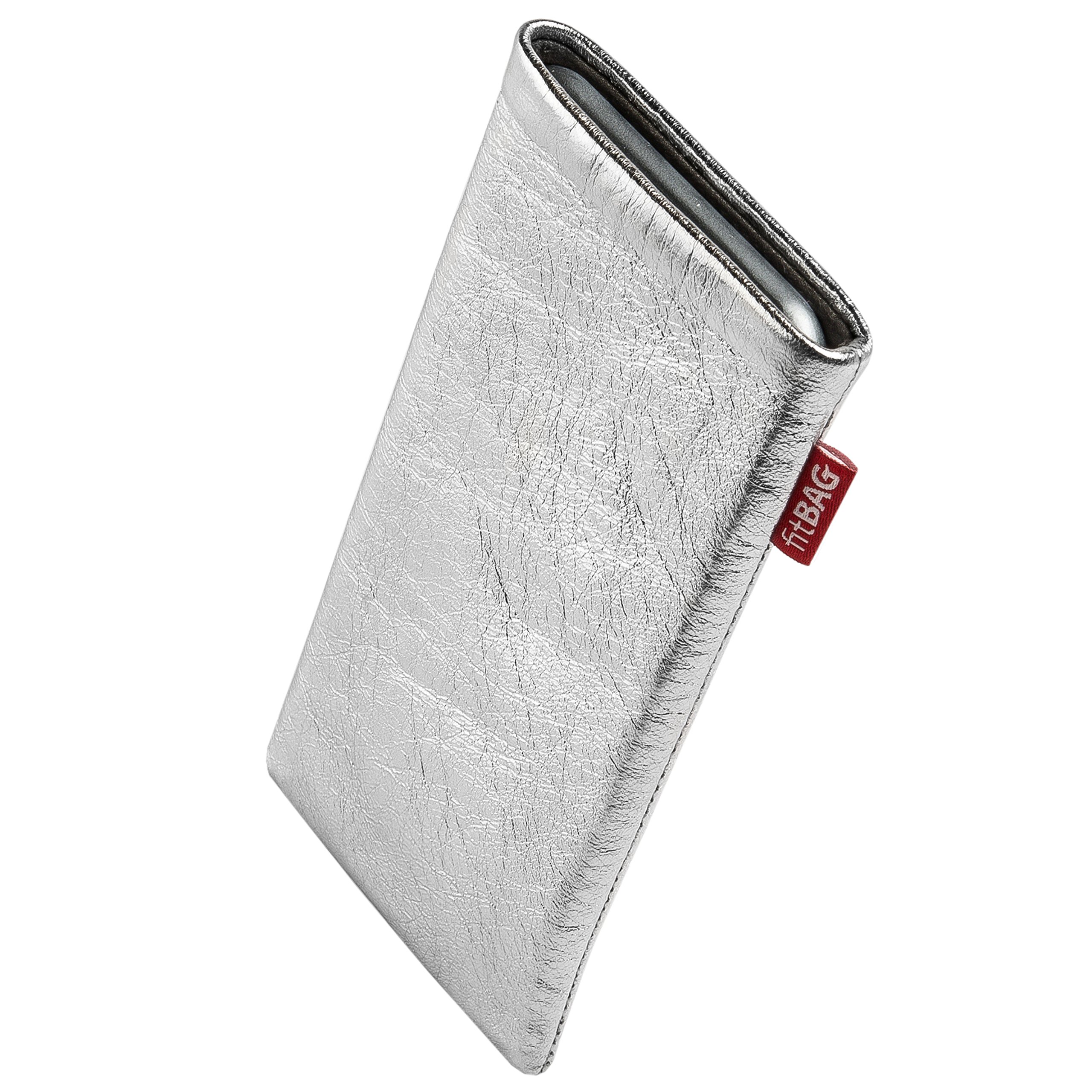 Premium Custom Tailored Sleeve Case for Oppo A73 5G | German-Made Groove Silver Design | Luxury Nappa Leather Pouch with Microfibre Lining for Screen Protection & Cleaning | Perfect for Business Professionals & Travel Use
