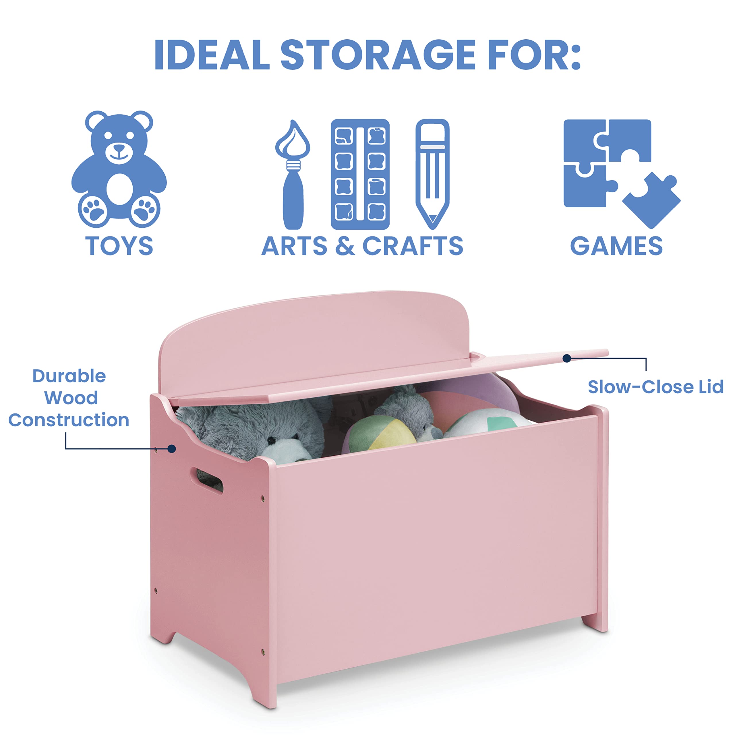 Delta Children MySize Deluxe Toy Storage Box with Lid - Dusty Rose Pink | Organize Kids' Room, Nursery, Playroom Toys & Books | Durable Wooden Toy Chest for Boys & Girls