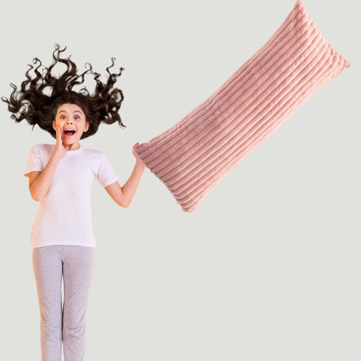 MAXYOYO Ultra Soft Striped Faux Fur Body Pillow - 20x54 Inch Long Hugging Pillow for Adults, Pink - Perfect for Side Sleepers, Pregnancy Support & Couch Lounging