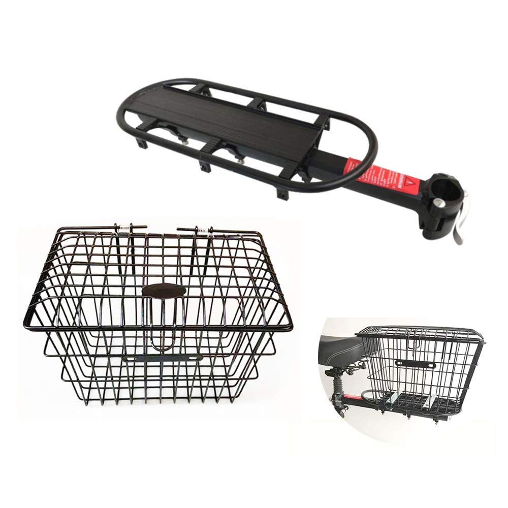 XULONG Large-Capacity Iron Rear Basket for Electric Scooters - Heavy Duty Storage Basket for Backpacks, Groceries & Pet Carriers | Perfect for Commuting, Shopping & Outdoor Adventures