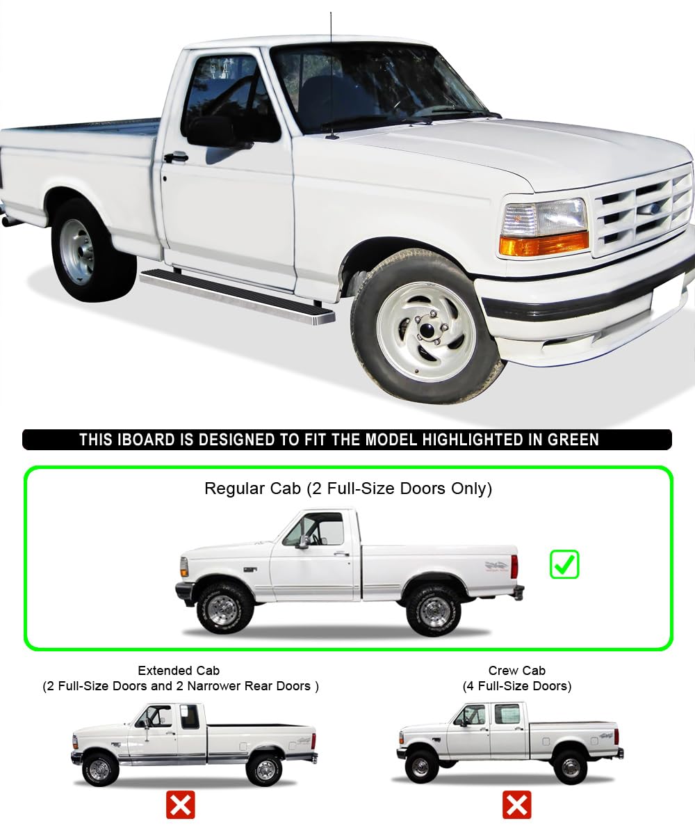APS Premium 5in 304 Stainless Steel Running Boards for Ford Bronco & F150 Regular Cab (1980-1996) - Heavy Duty Side Steps for Off-Roading & Truck Access