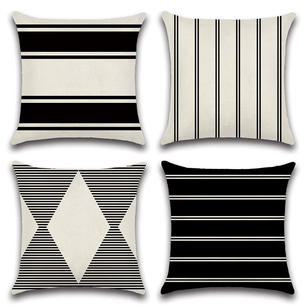 OTOSTAR 20x20 Inch Waterproof Outdoor Decorative Throw Pillow Covers - Geometric Square Cushion Cases for Patio Furniture, Garden, Couch, Tent & Balcony (Set of 4, Black) - Perfect for Outdoor Lounging, Picnics & Home Decor